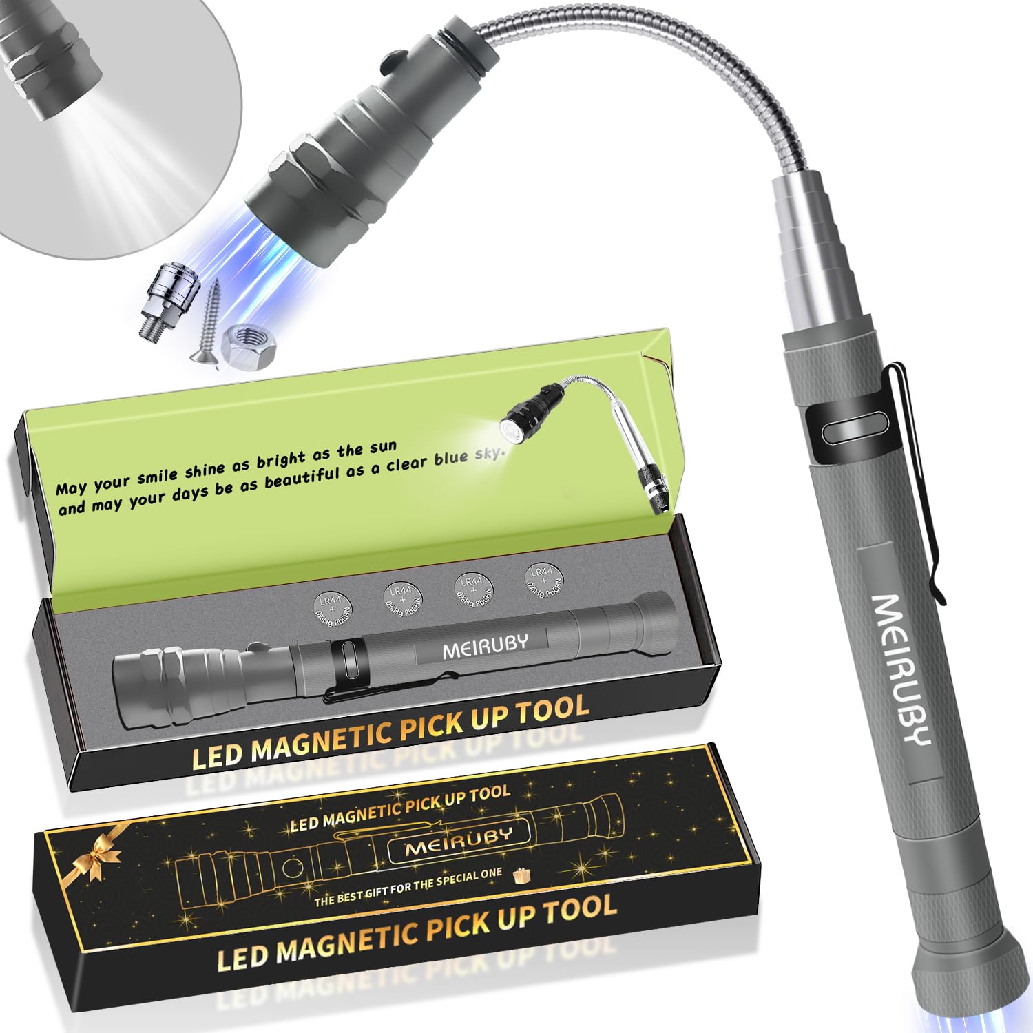 Magnetic Pickup Tool Gifts for Men Stocking Stuffers for Men Adults Telescoping Magnet Flashlight Christmas Birthday Gift for