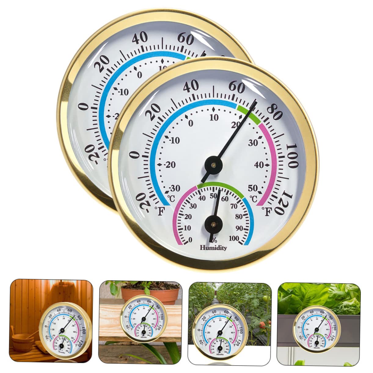 BESPORTBLE 4 Sätze Thermometer Thermostate Bahnhof Außen Hygrometer Groß Im Freien Temperatur Messgerät Feuchtigkeitsmesser Golden Aluminium 2 Stück * 4