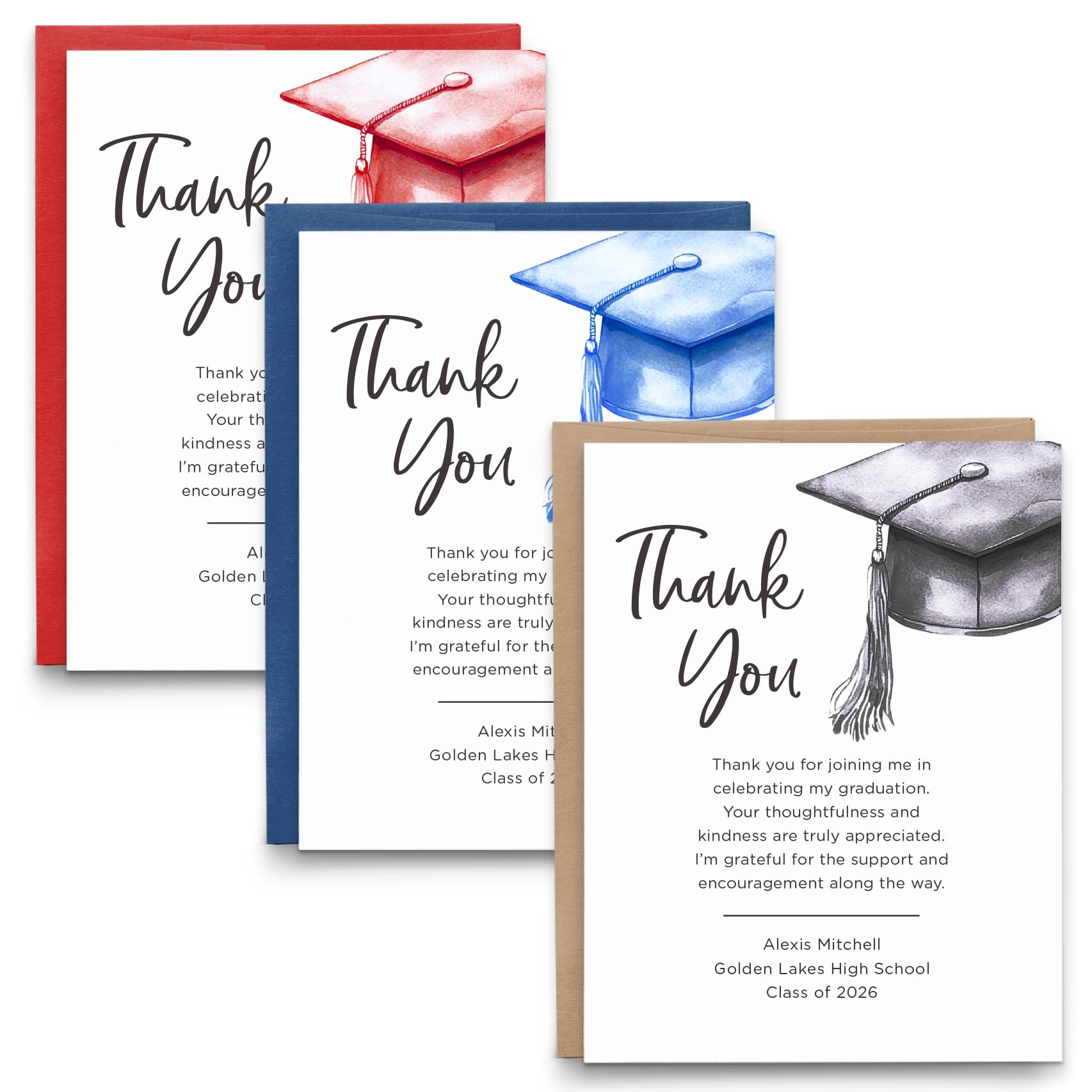 how to write thank you grad cards Personalized Graduation Notes With Envelopes, FLAT 2026 Thank You With Pre Written Message for Graduation, Your Choice of Cap Color, Quantity, and Envelope Color : Office Products tcg sleeves Color:Just Pink Ideal for men Evil Eye | Yu-Gi-Oh