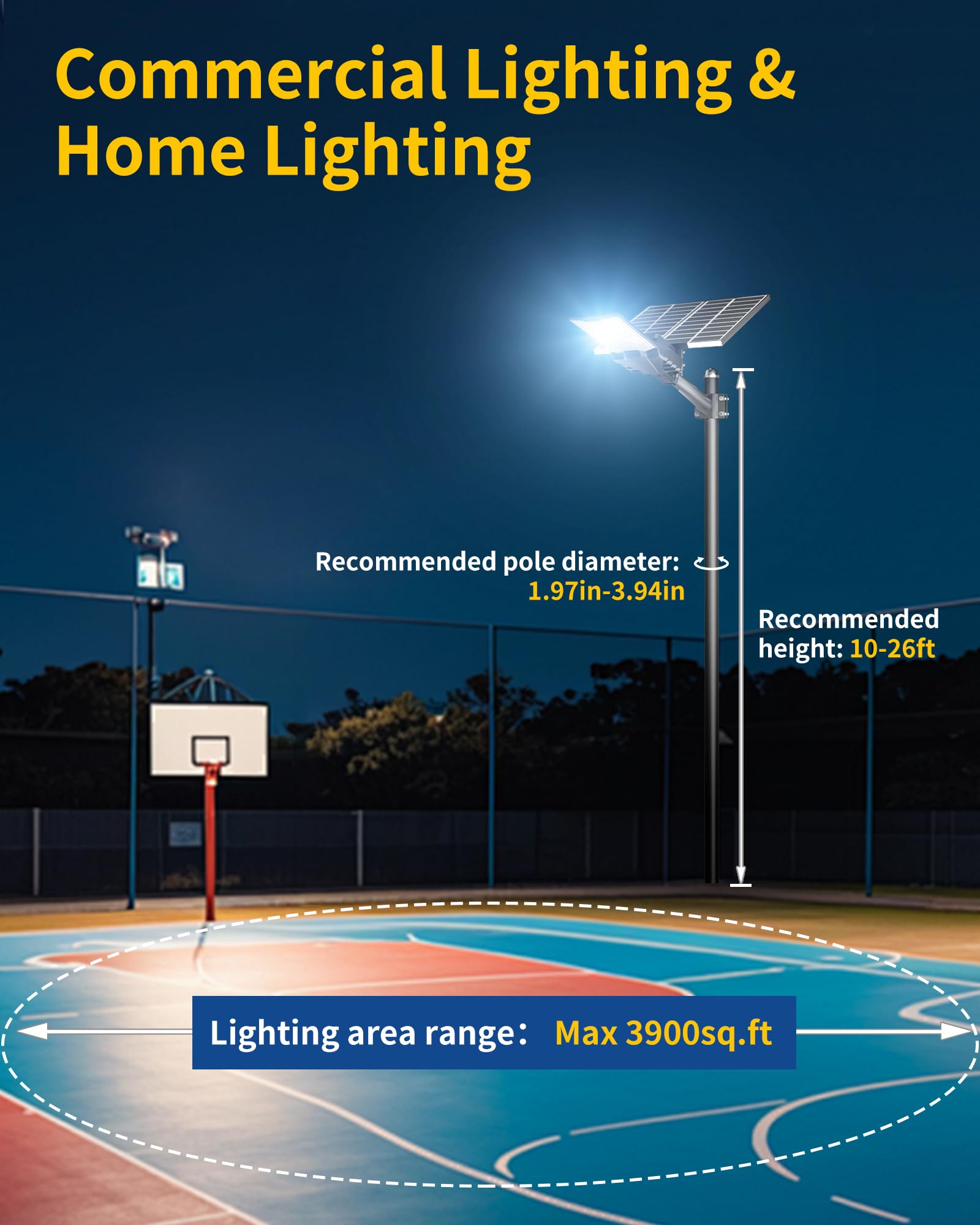 Gefolly SL-9000W Farolas Solares Exteriores, 6500K Potente Focos LED Solar con Control Remoto,IP67 Impermeable Luz Solar Exterior Lampara Solar Jardín para Garage Patio