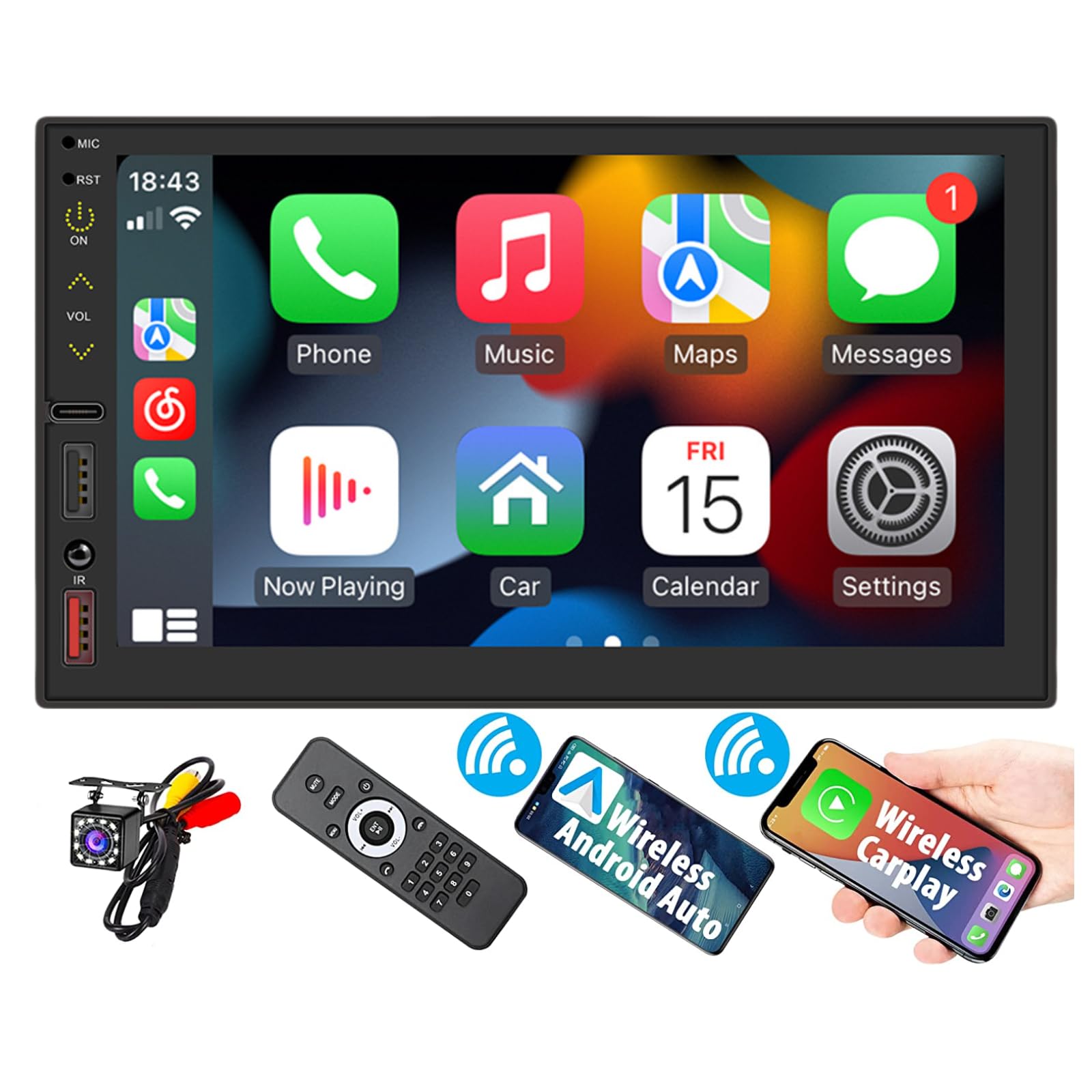 Cuifati7-Inch Car Stereo, Double Din Radio Touchscreen with Backup Camera, Multimedia Car Stereo Receiver Support for IOS Carplay for Android Auto Mirror Link GPS, Steering Wheel Control