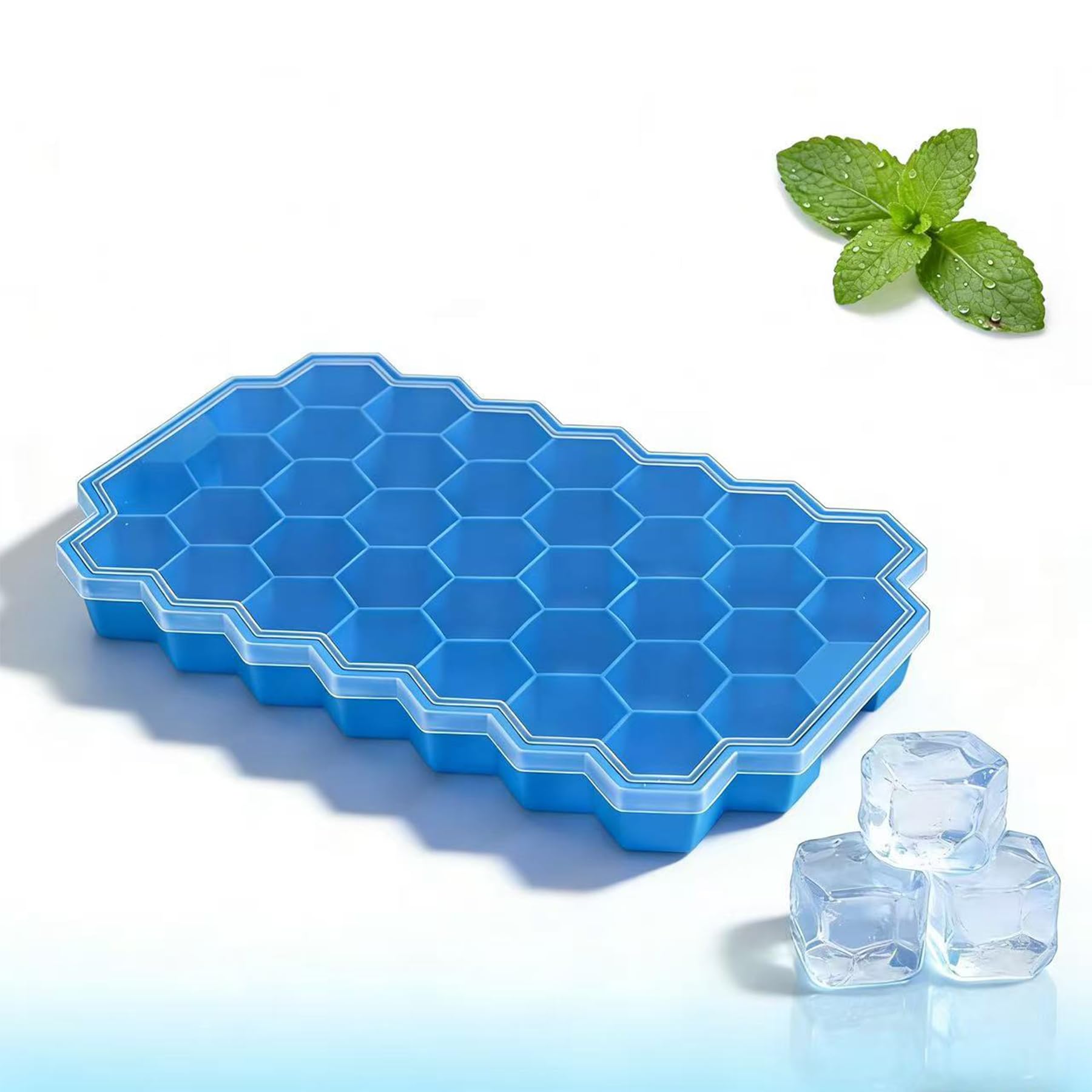 Ice Cube Tray with Lid, Easy Release Silicone Moulds and 1 Packs 37 Ice Trays, LFGB and BPA Free (Blue 1 Packs)