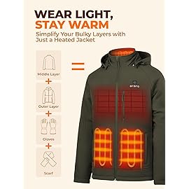 ORORO Men\'s 4 Heat-Zone Heated Jacket with USB-C Rechargeable Battery, Soft Shell Heated Jacket with Detachable Hood (Green, 2XL)