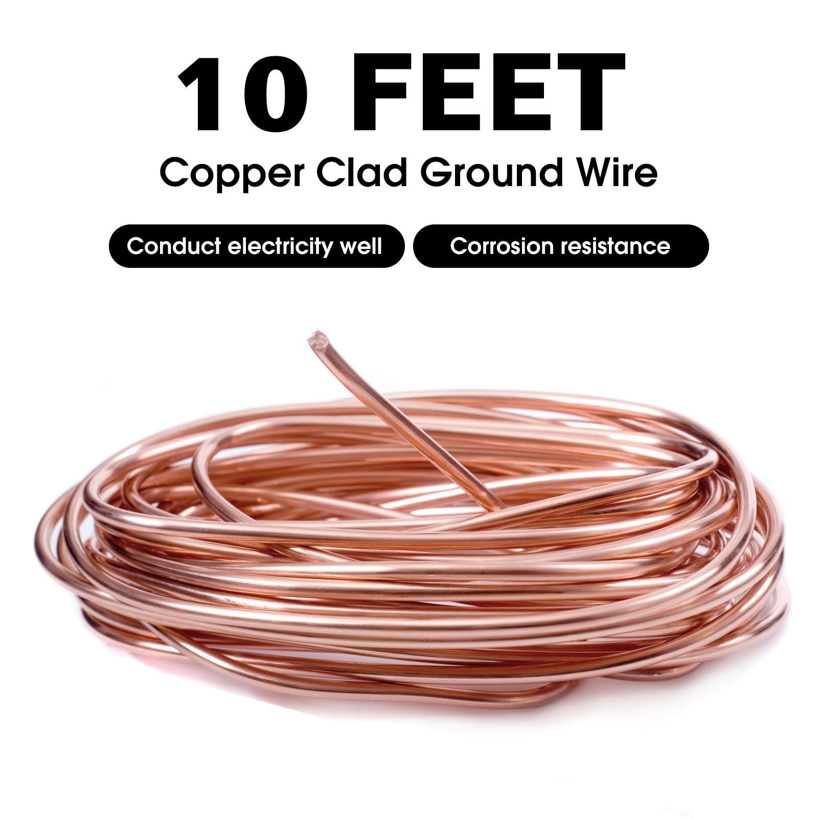 Cable de tierra suave ANNEALED Conductor de conexión a tierra de cobre unido de 10 AWG 50 pies, cables de acero recubiertos de cobre, cable electrónico para bricolaje (cobre unido, 10 AWG 50