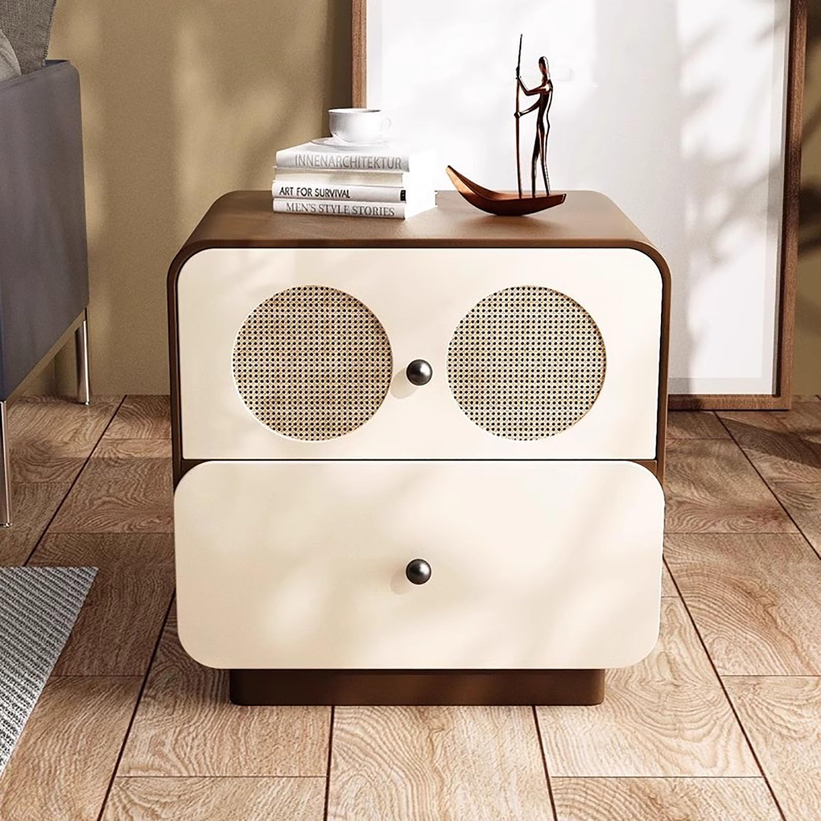 SXZenSpace Modern Simple Nightstand,with 2 Drawer Solid Wood Bedside Table Creative End Side for Bedroom Nursery Livingroom,F,50x40x50cm(20x16x20inch)