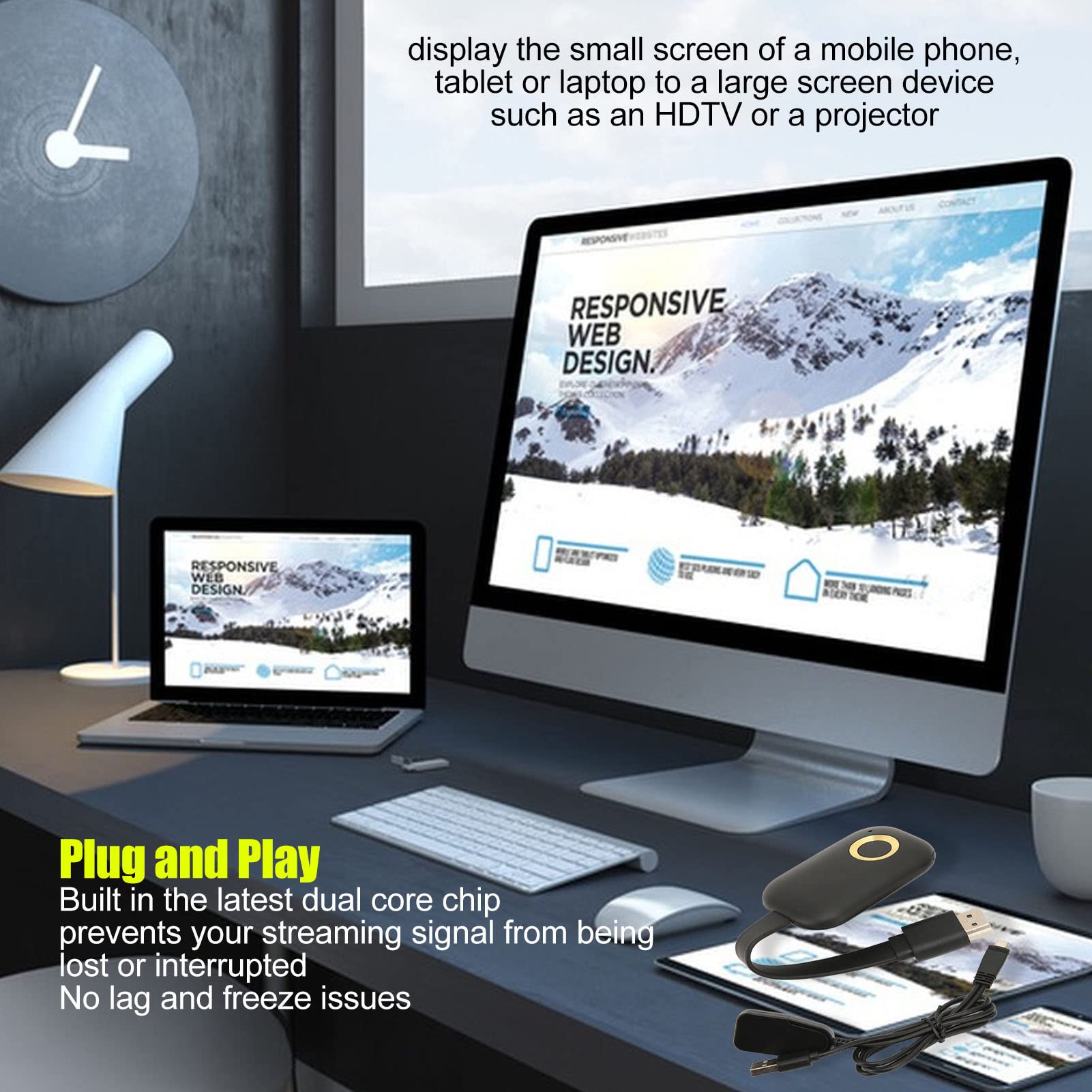 Adaptador Dongle de Pantalla de Interfaz Multimedia HD Inalámbrica 4K Ultra HD Plug and Play WiFi para Teléfonos Móviles Tabletas Computadoras Portátiles a Proyector de TV A