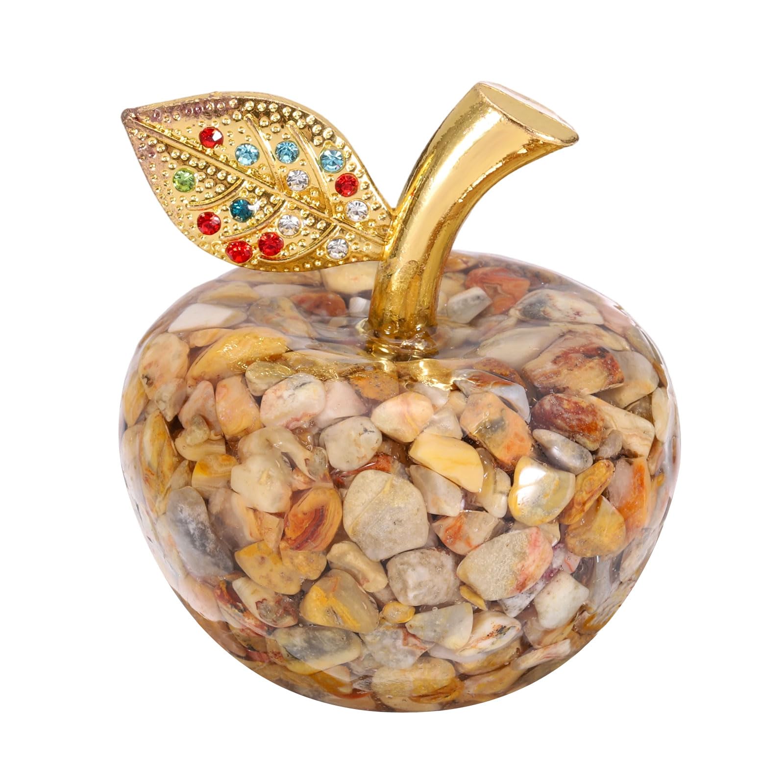 Figurine de pomme en cristal jaune et marron bibelot de table