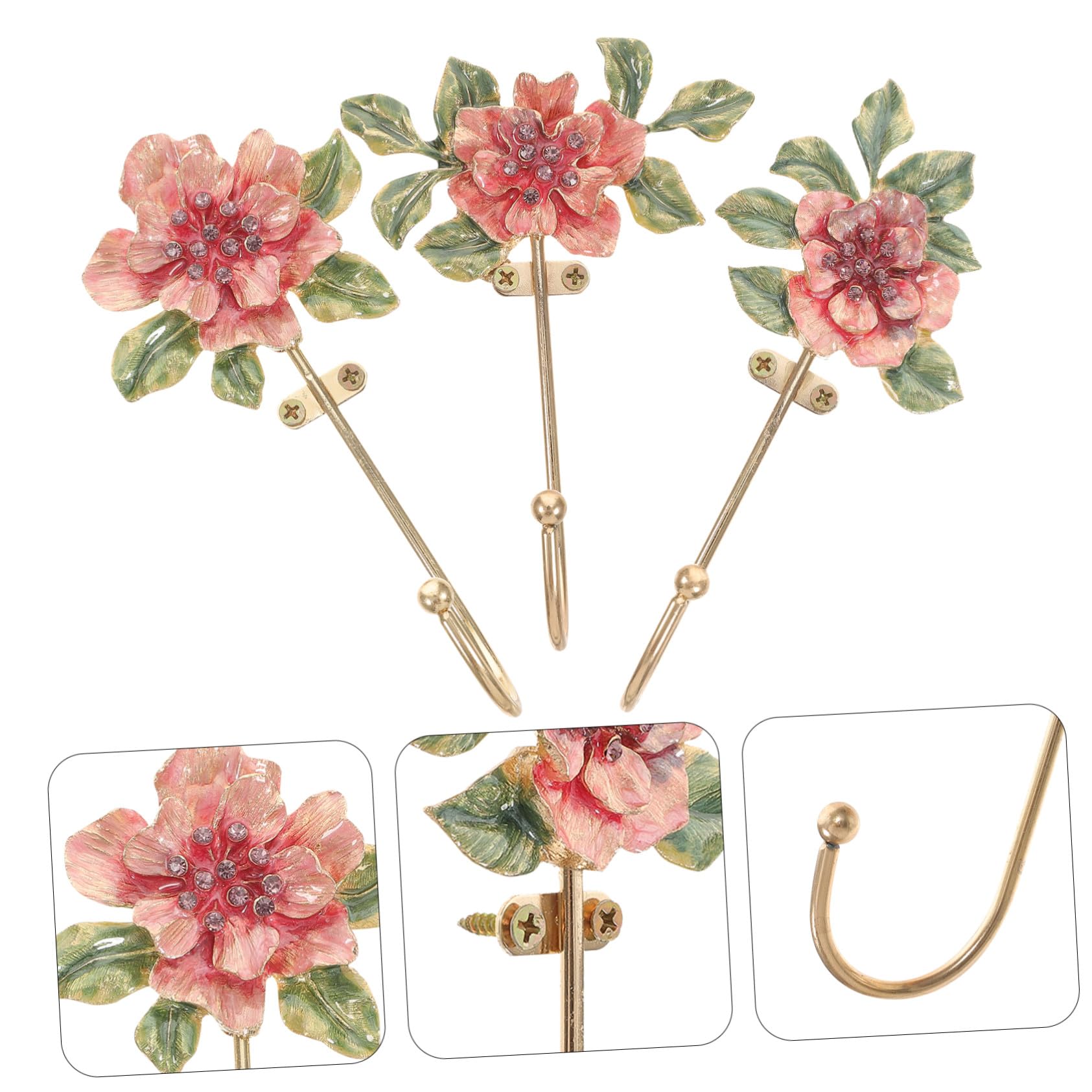 3 piezas Gancho de Pared Decorativo de Metal con Diseño Floral Europeo de Resistente y Seguro para Colgar Ropa Toallas y Bolsos Hogar Oficina y Hotel