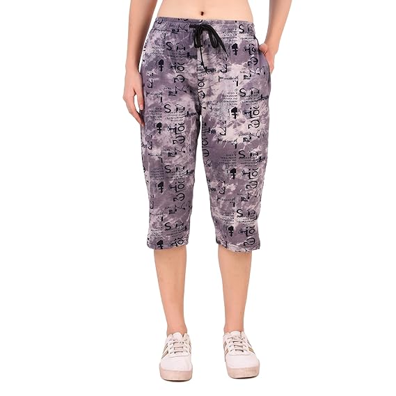 UZARUS Women's Girls Cotton Three Fourth Capri Shorts with Two Zippered Pockets