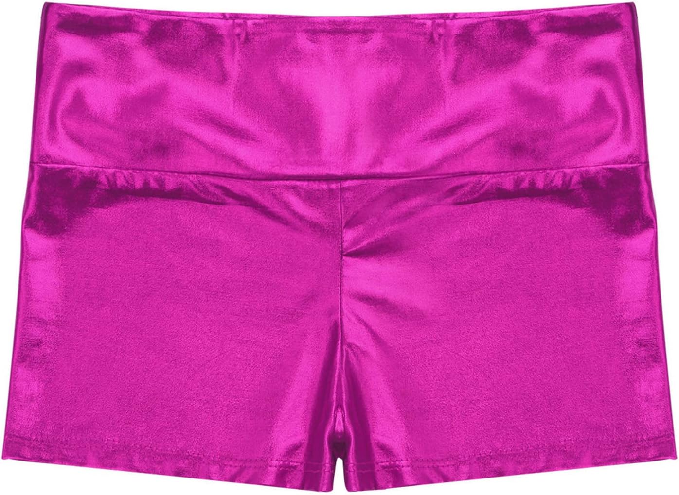Yhong Kids Girls Shiny Metallic Dance Shorts High Waist Gymnastics Sports Booty Shorts Yoga Tight Hot Pants Bottoms