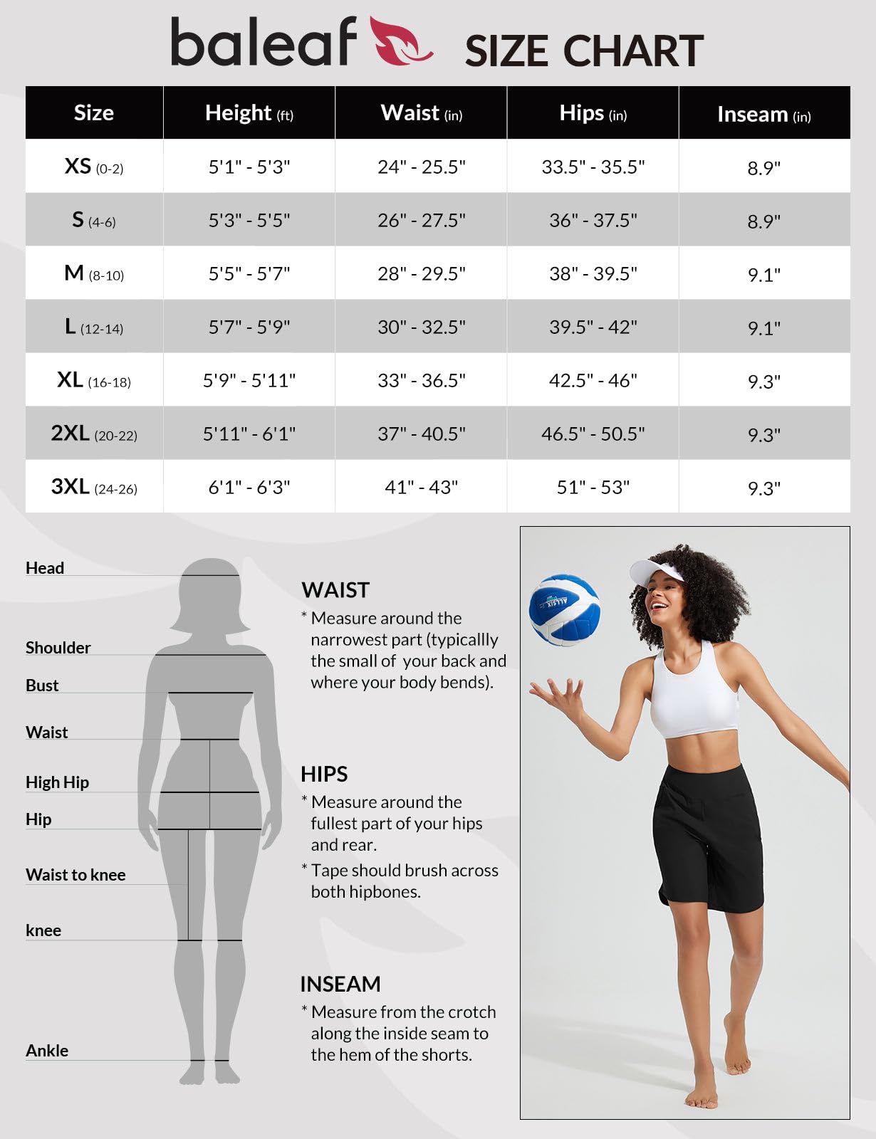 BALEAF Short de bain long pour femme, 22,9 cm, bermuda, longueur au genou, pantalon de plage, protection solaire, short de bain Quick Dry UPF50+, Noir , XL