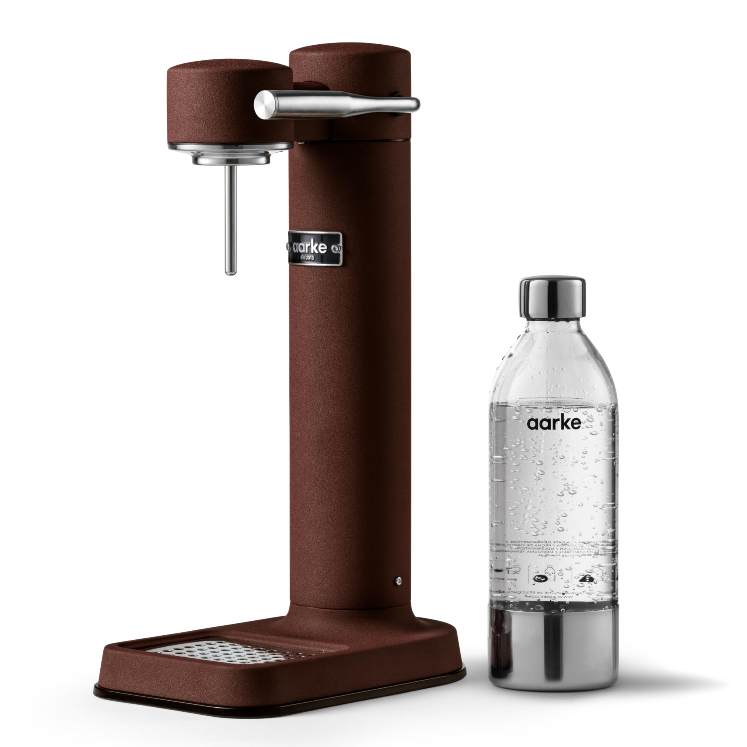 Aarke Carbonator 3 Wassersprudler, Edelstahl-Gehäuse, Sprudelwasserbereiter, inkl. BPA-freier PET-Flasche, kompatibel mit 60 L / 425 g C02 Zylindern, Farbe: Burgundy