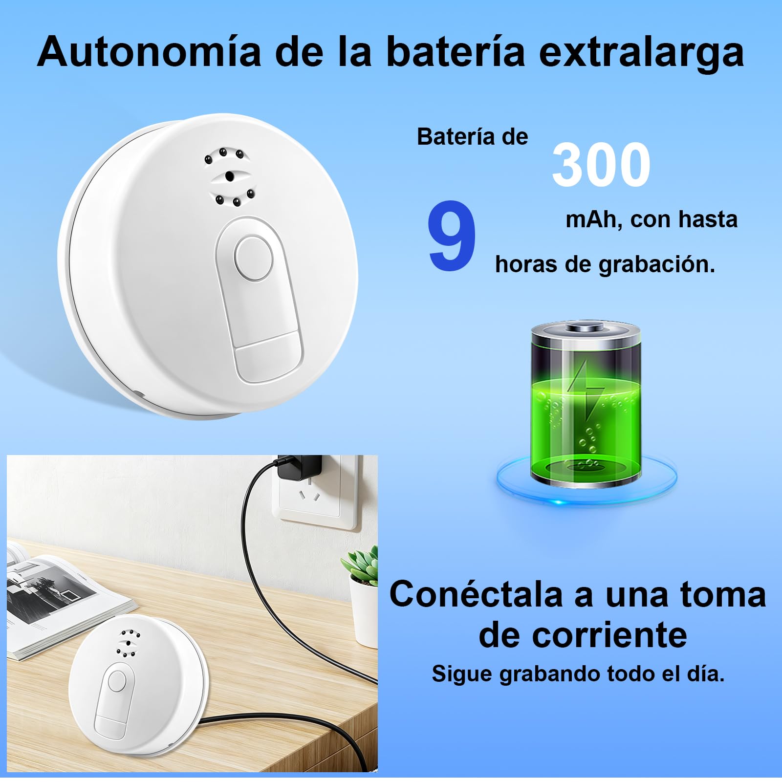 Cámara Oculta con Wifi de 2,4 y 5G, Mini Cámara Oculta en Detector de Humo