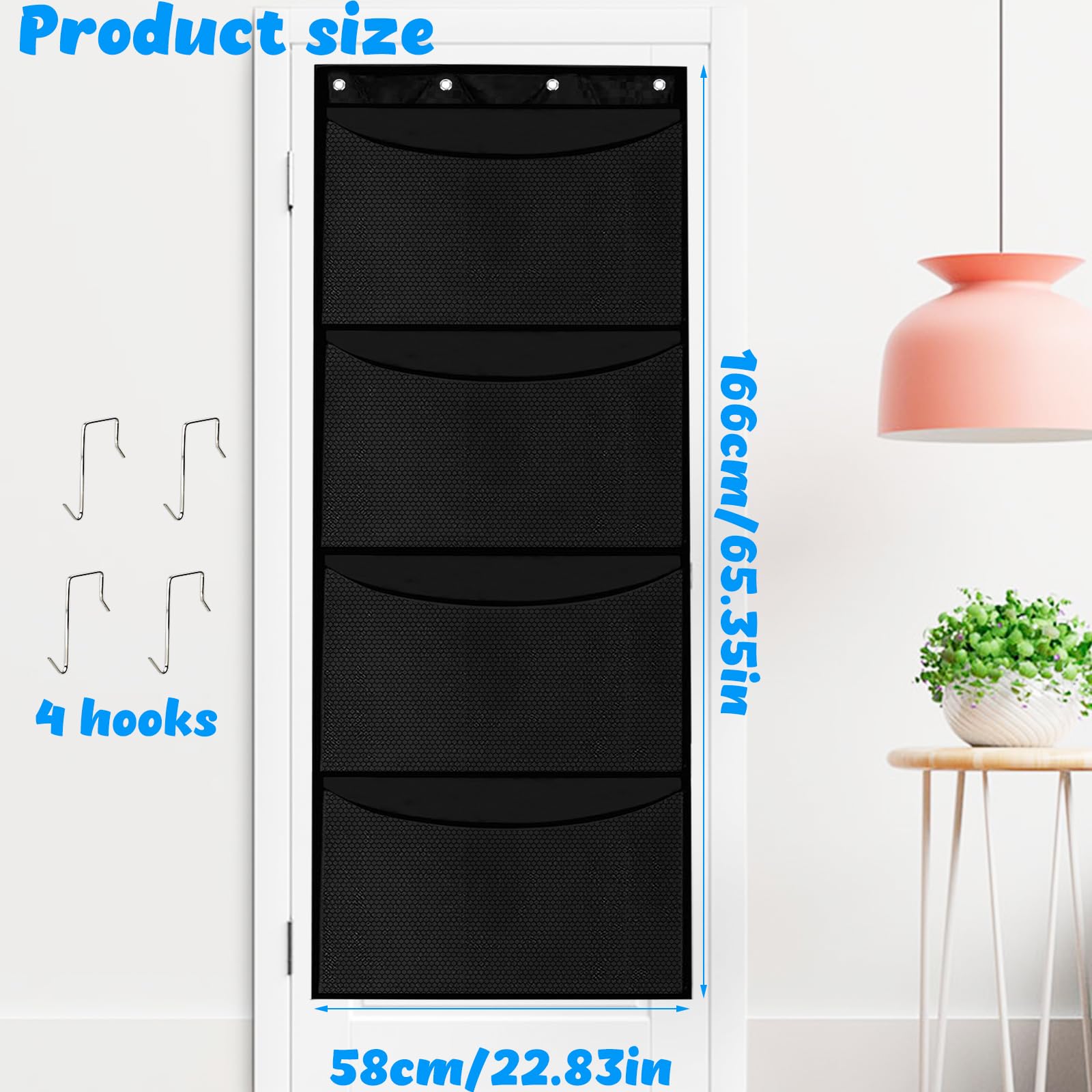 Hanging Storage Box with Storage for Plush Animals Wall Storage Pockets and Practical Door Organizer, Grey, Black, 167 x 58 cm - Image 2