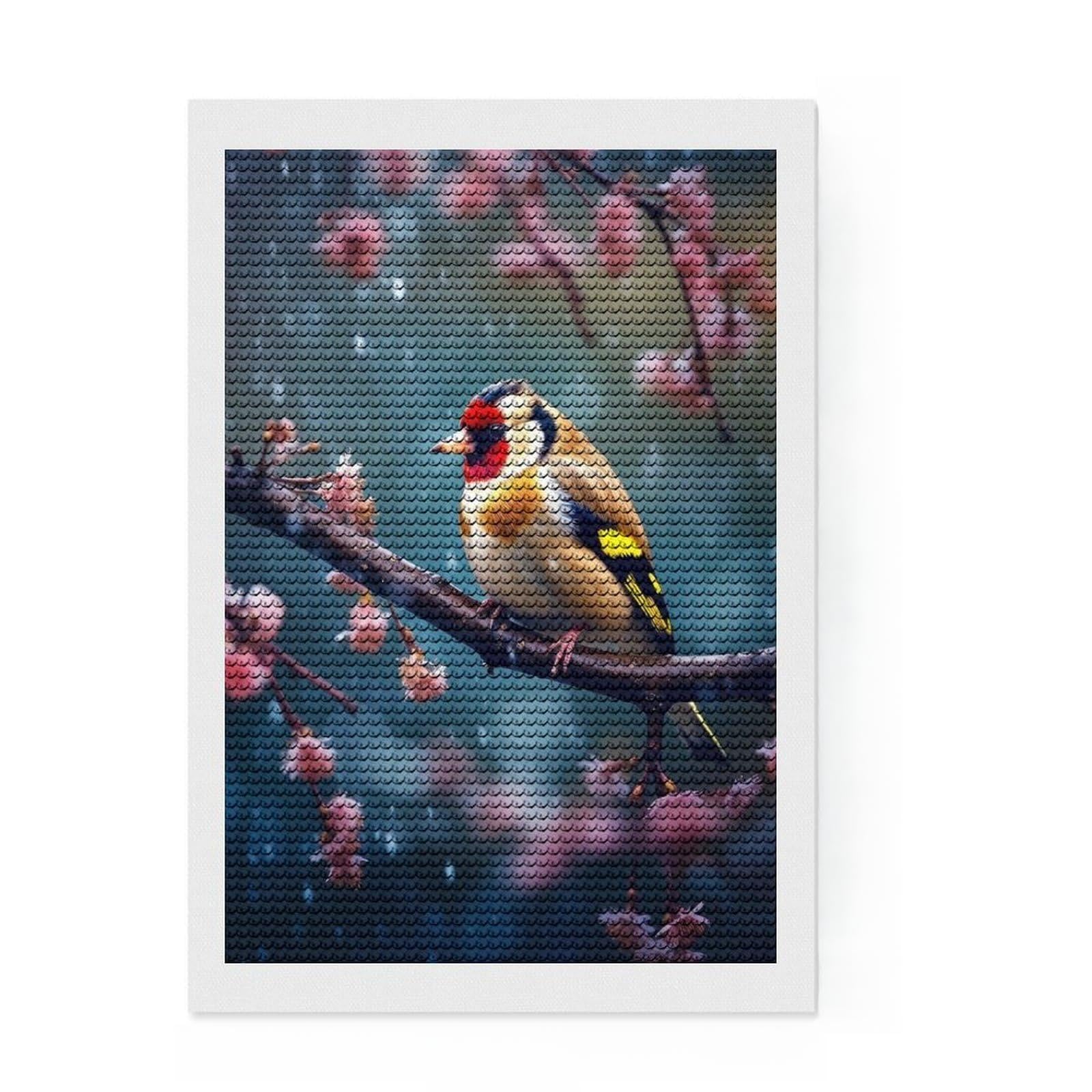 Junmoney Majestic Bird Goldfinch Diamond Painting Kit 8"x12", Full Kit Included, Calming Craft to Unwind, Office Decor, Gift Idea, Easy to Enjoy