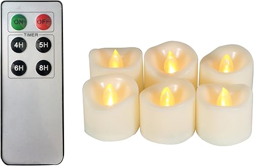 CANDLE CHOICE Velas de té LED sin llama operadas a pilas con temporizador remoto, velas eléctricas parpadeantes realistas, juego de velas de té