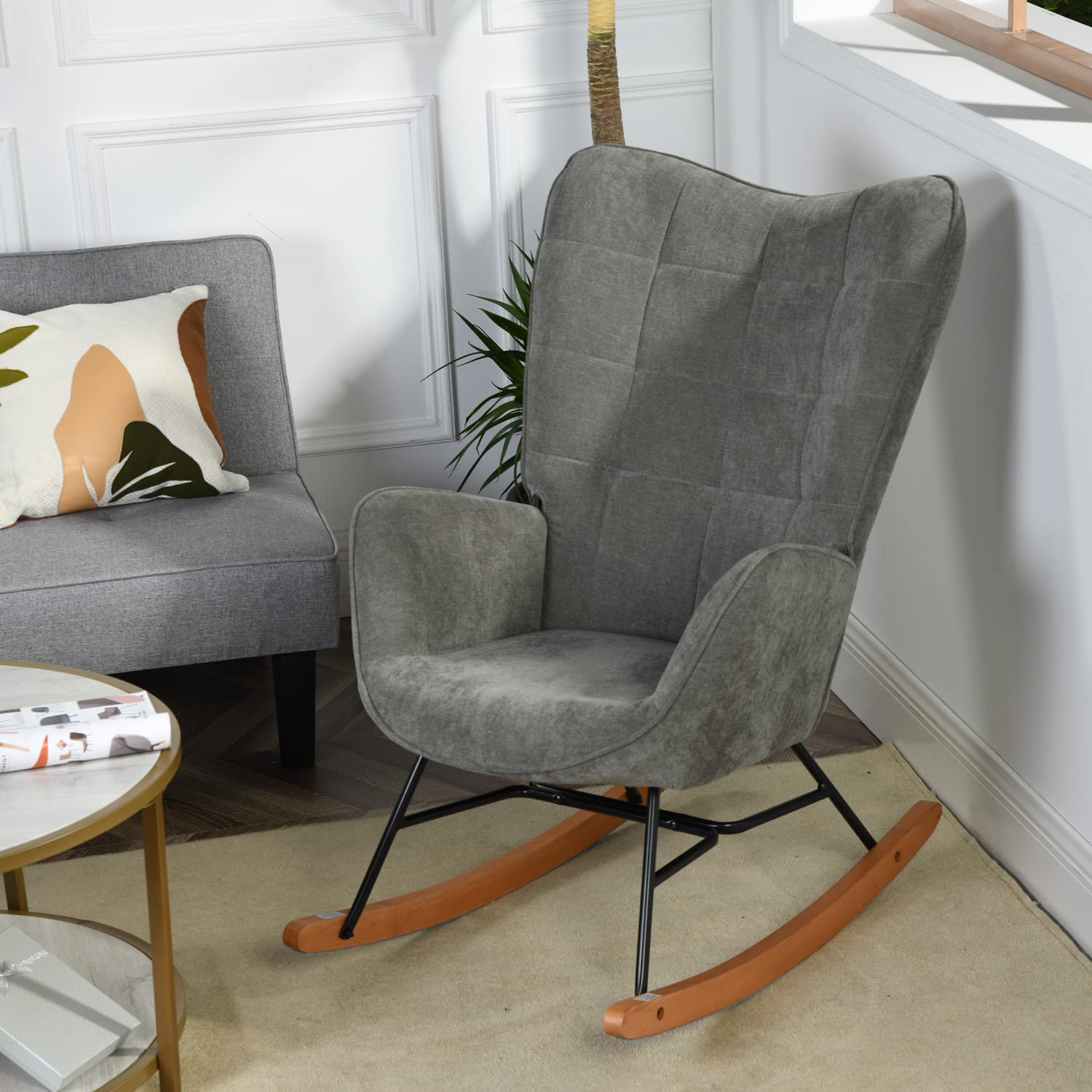 MEUBLE COSY Schaukelstuhl Relaxstuhl Schaukelsessel Sessel Stuhl Wohnzimmersessel Relax Lounge mit gepolsterter Sitzfläche, 68x87x98cm