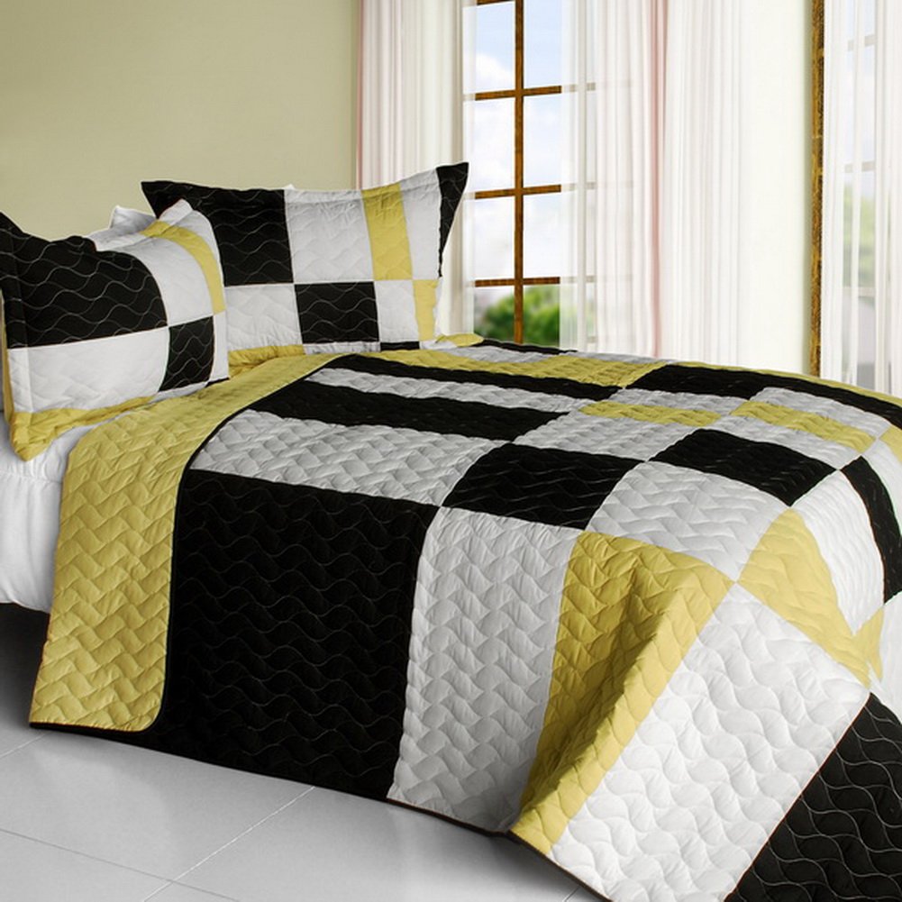 [Night Lights] 3PC Vermicelli-Quilted Patchwork Quilt Set (Full/Queen Size)