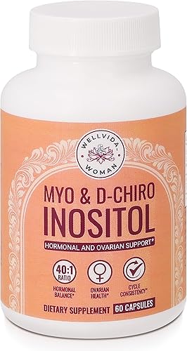 Botella de suplemento de mio-inositol y D-Chiro inositol (60 cápsulas) Cápsula de relación 401 para apoyo ovárico Myo-inositol 1000mg y D-Chiro 25mg