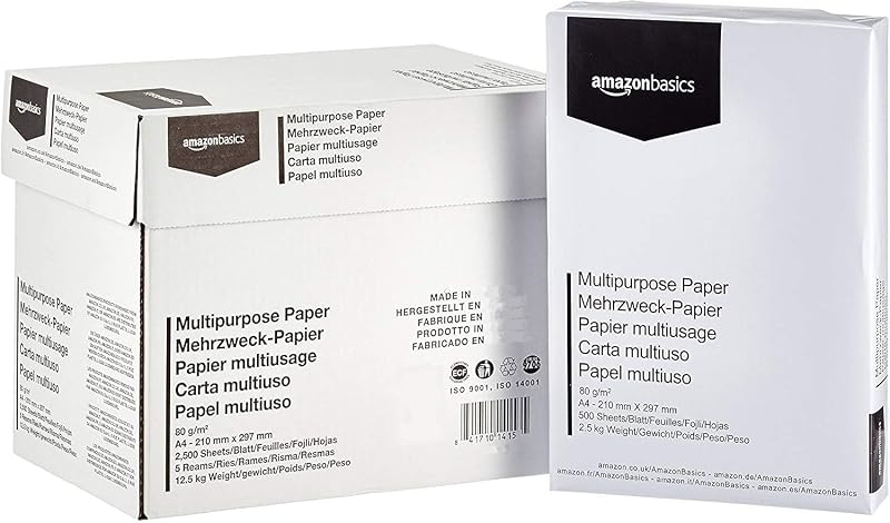 AmazonBasics A4 nyomtatópapír 80g/m² 2500 lap fehér - 5 Packungen | 2.500 Blatt