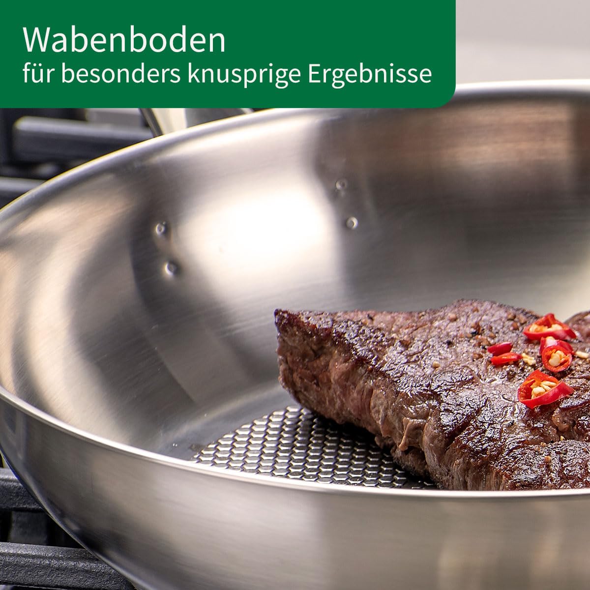 FACKELMANN Chefkoch Bratpfannen 2er-Set München aus Edelstahl Ø 28 & 24cm, Induktionsgeeignet & Spülmaschinenfest