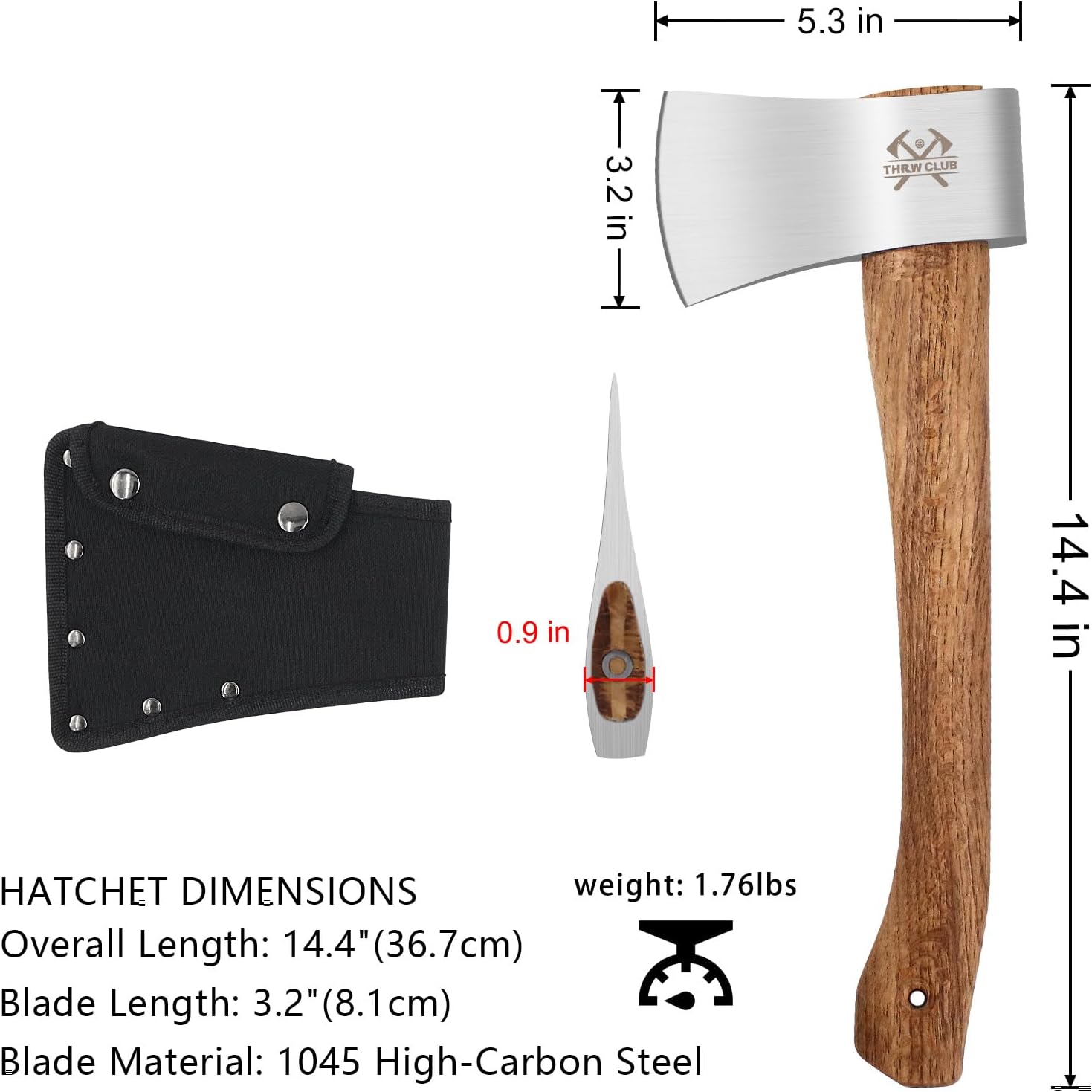Camping Hatchet, 14.4" Survival Throwing Axe with Sheath, Survival Hatchet with Ergonomic Wood Handle for Camping, Chopping and Hiking - Image 2
