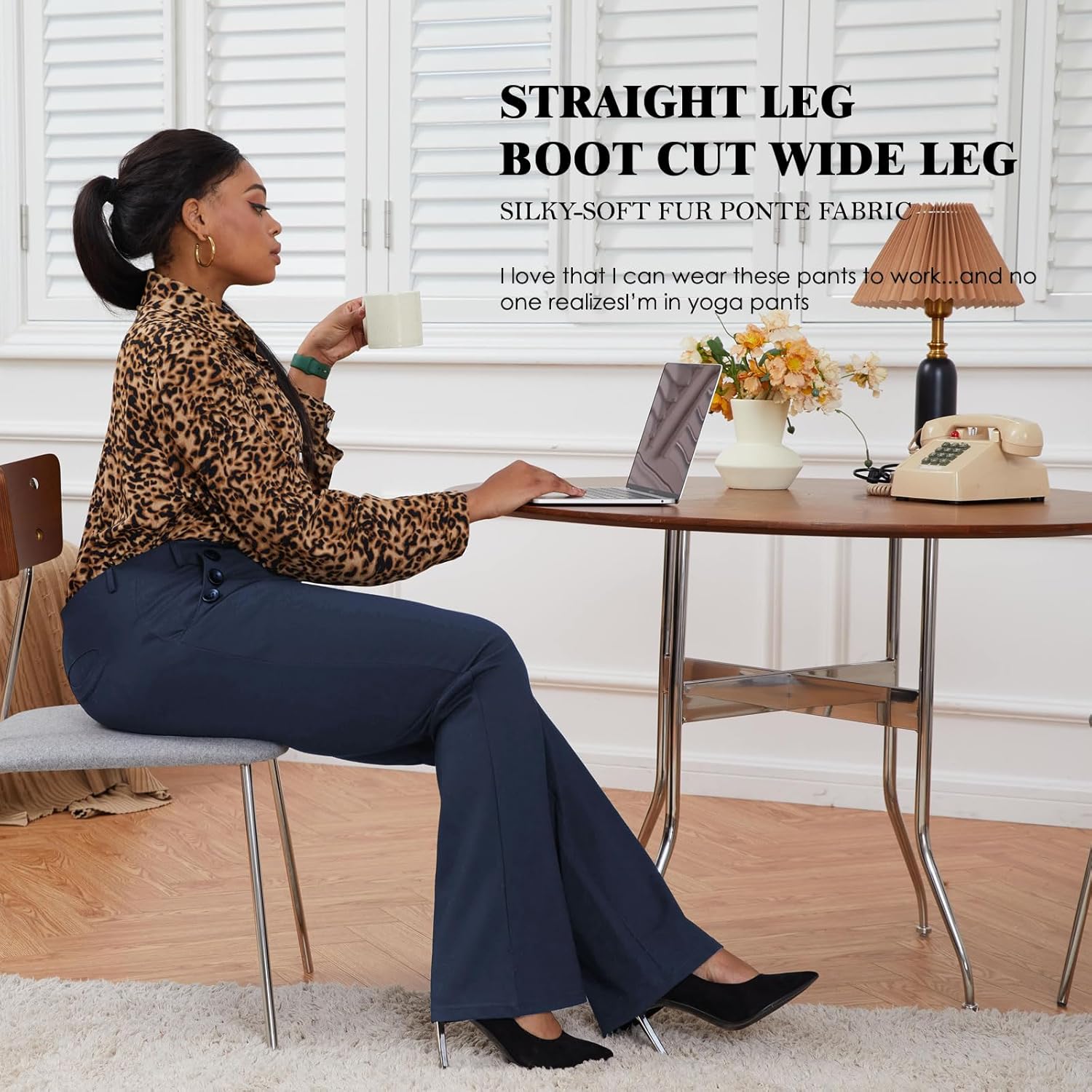 DGD Stretch Dress Pants Plus Size for Women Wrinkle-Free Office Pant with Pocket High Waist Work Casual Pant Blue-C 4XL - Image 5