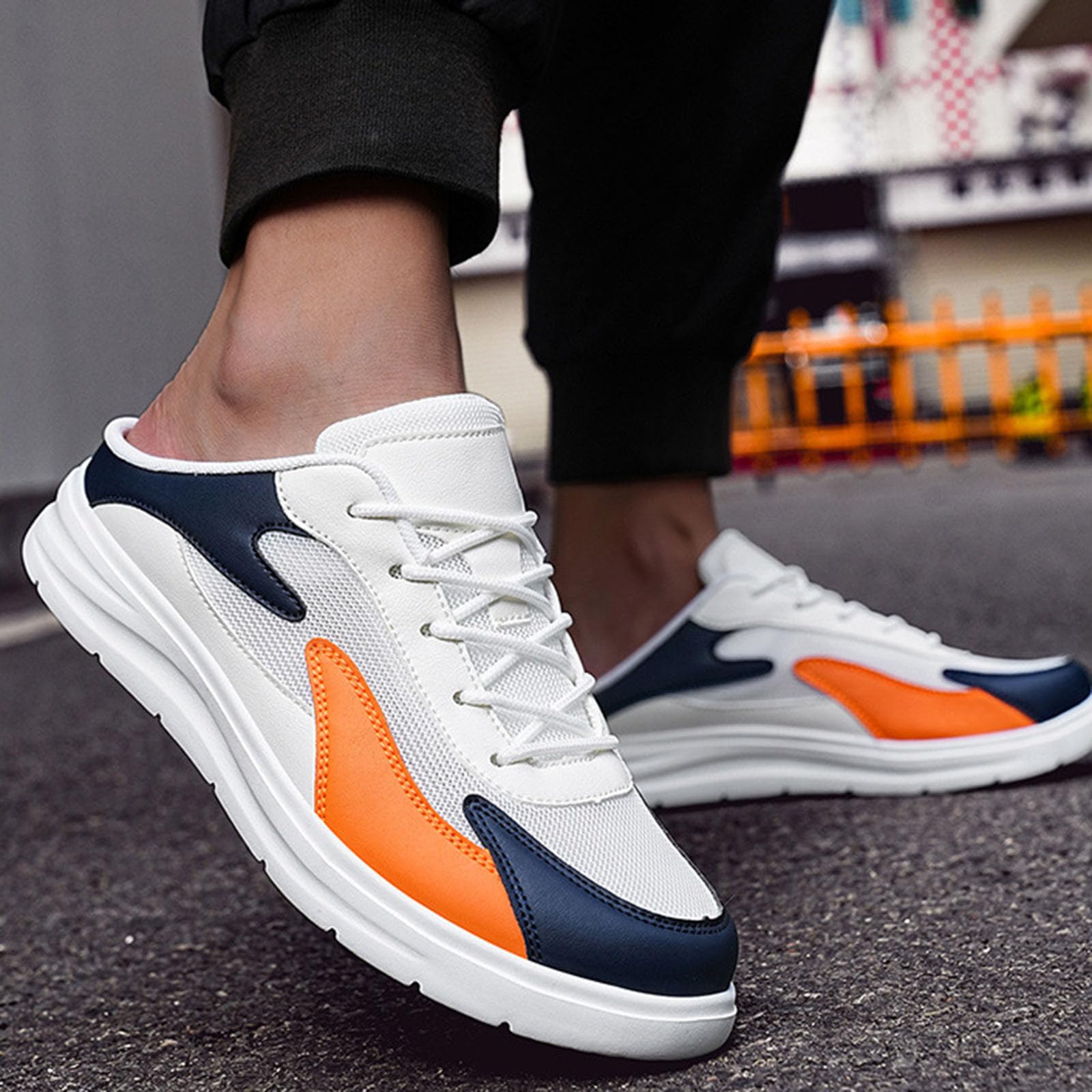 Generisch La Hombres Zapatos 40 pares de zapatos de malla One Foot Lazy Sin Talón Zapatillas Medio Zapatillas Deportivas Casuales Zapatos Hombres 48 Ancho