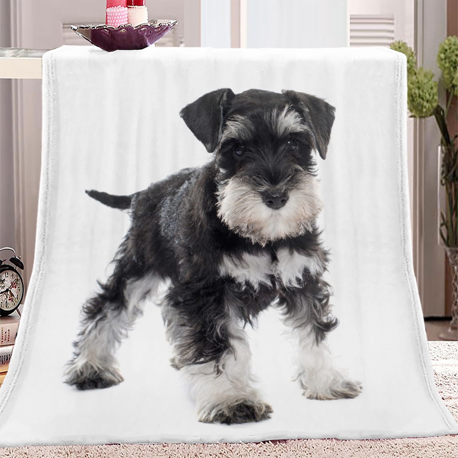 Cozyrest Animal Cute Schnauzer 5 Sherpa Fleece Blanket For Children Adults, Animal Cute Schnauzer Throw Blanket Plush Flannel Fluffy Soft Warm Bed Blanket Washable For Bed Sofa And Couch, 130X150 Cm