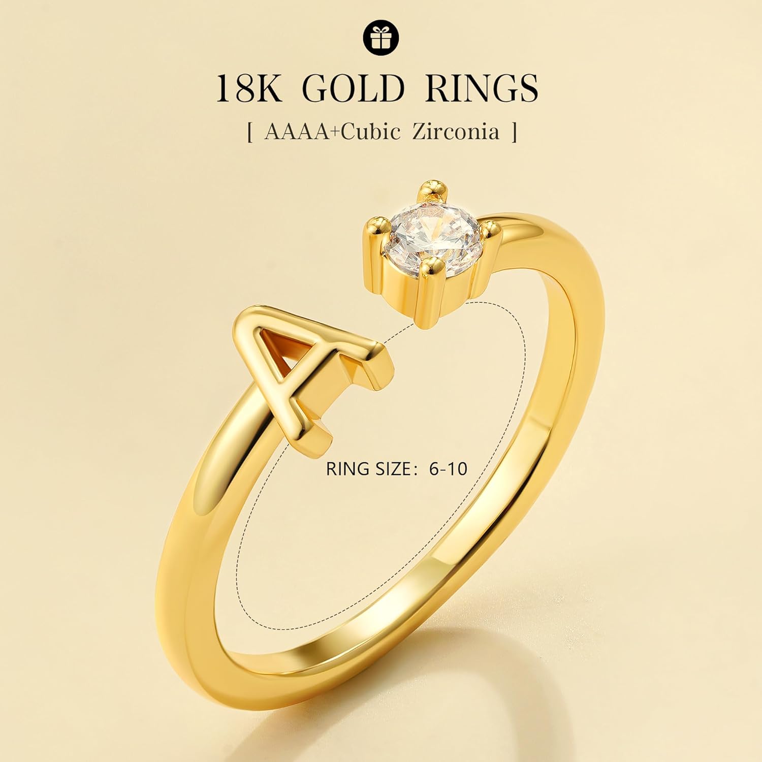 Gold Initial Rings for Women Girls, 14K Gold Plated Adjustable Initial Rings Teen Girl Gifts Trendy Stuff Letter Ring Birthday Gifts for Teenage Girls Non Tarnish - Image 6