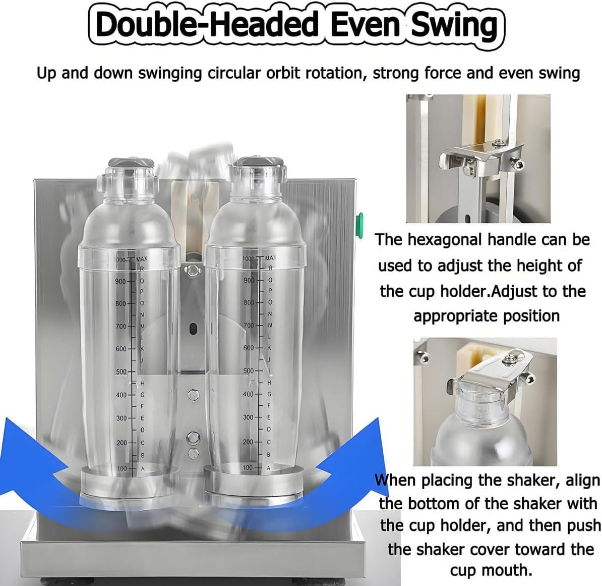 Electric Milk Tea Shaking Machine,350ml-1000ml Automatic Double Frame Milk Tea and Cocktail Shaker, 360° Stainless Steel & Double Cups,for Bubble Tea, Juice, Coffee, Milk, Wine