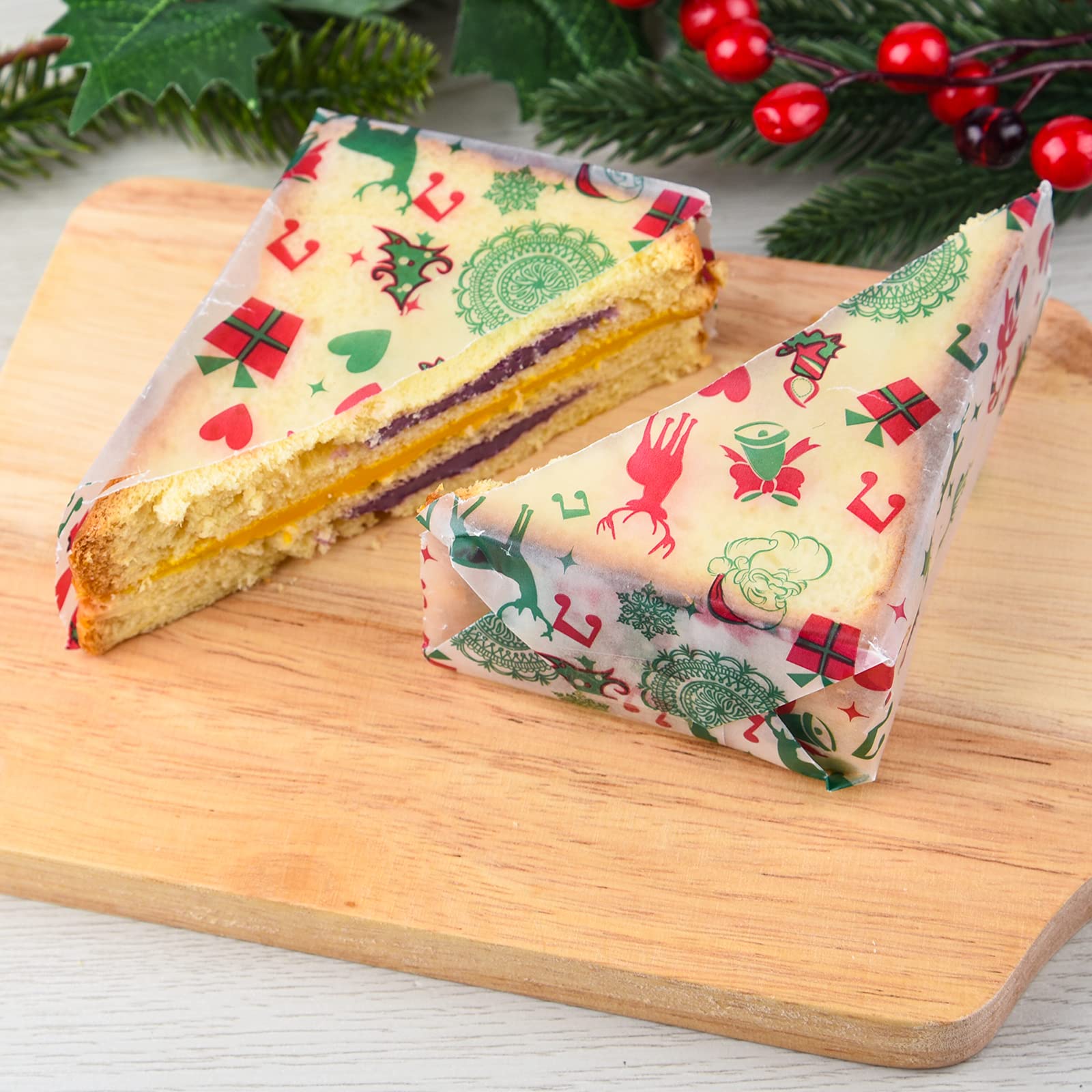 ASTARON 100 pezzi Carta oleata di Natale per l'involucro del cibo, Carta oleata per caramelle, biscotti, panini, carta da imballaggio per alimenti fritti, fodera per cestini