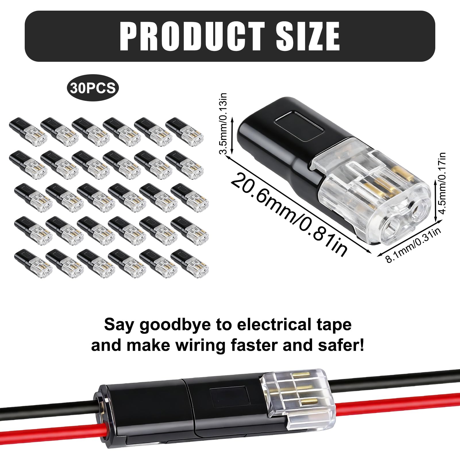 Ruvan Lot de 30 Connecteur Electrique Etanche, Connecteur Étanche À 2 Broche 12v, Raccord Electrique Etanche 2 Fils, Connecteur Electrique Rapide pour Voiture, pour Câble 18-22 AWG - 3