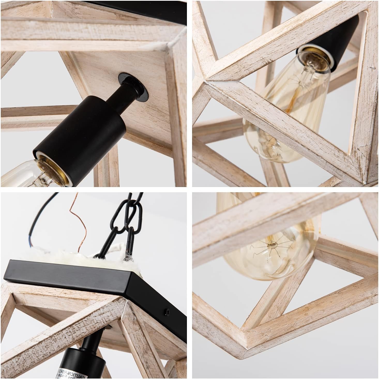 Wooden Flush Mount Ceiling Light, Vintage Farmhouse Close to Ceiling Lighting Fixture, Rustic Mini Wood Geometric Cage Ceiling Lamp for Entryway Hallway Kitchen Island Dining Room Laundry Bedroom