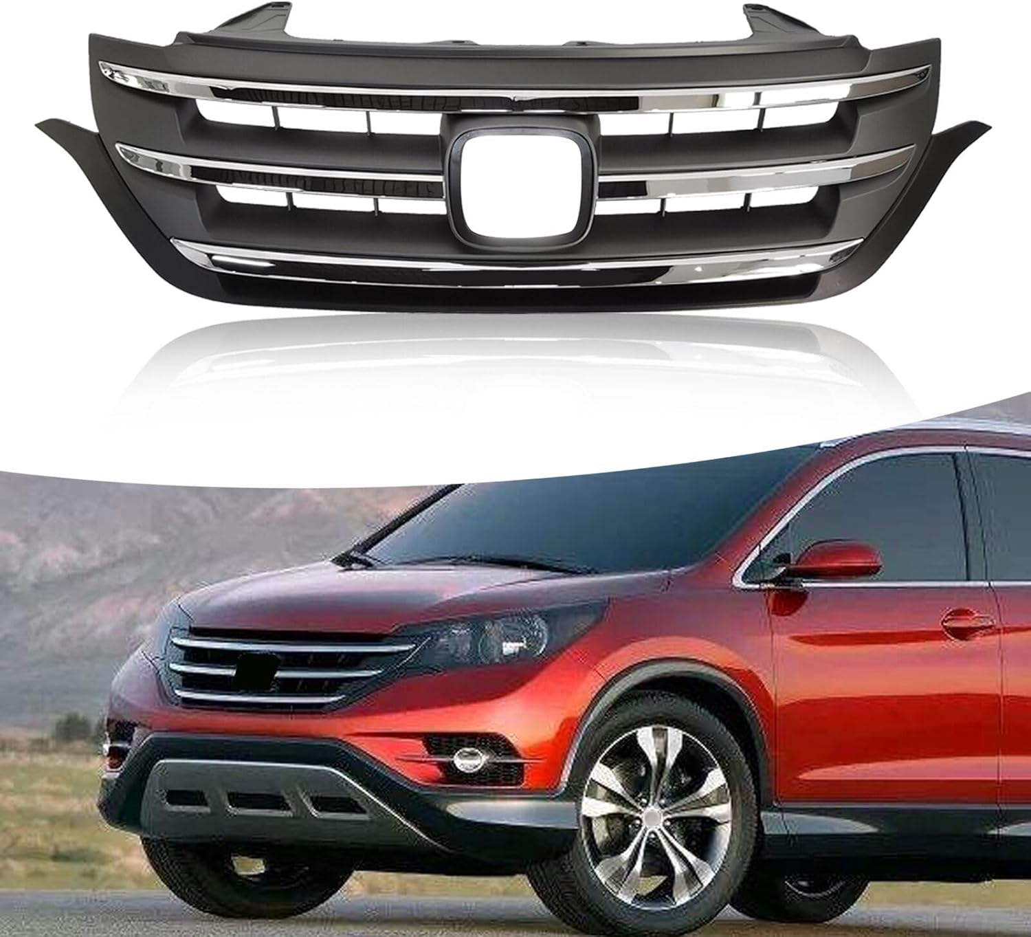 Bewild Fit For 2012 2013 2014 Honda CRV CR-V Front Bumper Hood Upper Grille With Chrome Trim Replacement For 71121T0GA01ZA, HO1200211