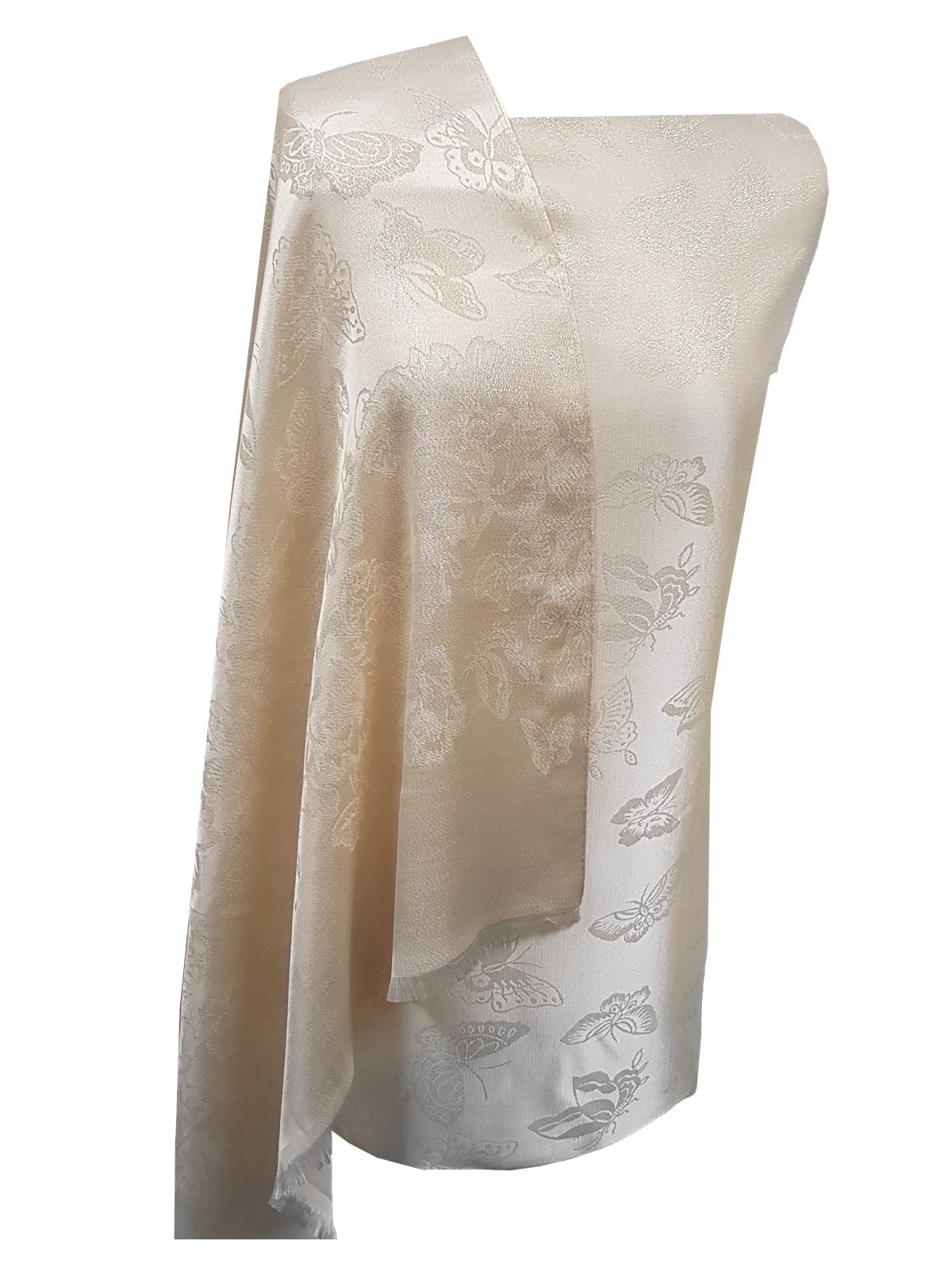 World of Shawls Shimmery Butterfly Lightweight Silky Pashmina Feel Shawl Wrap Stole (Ivory)