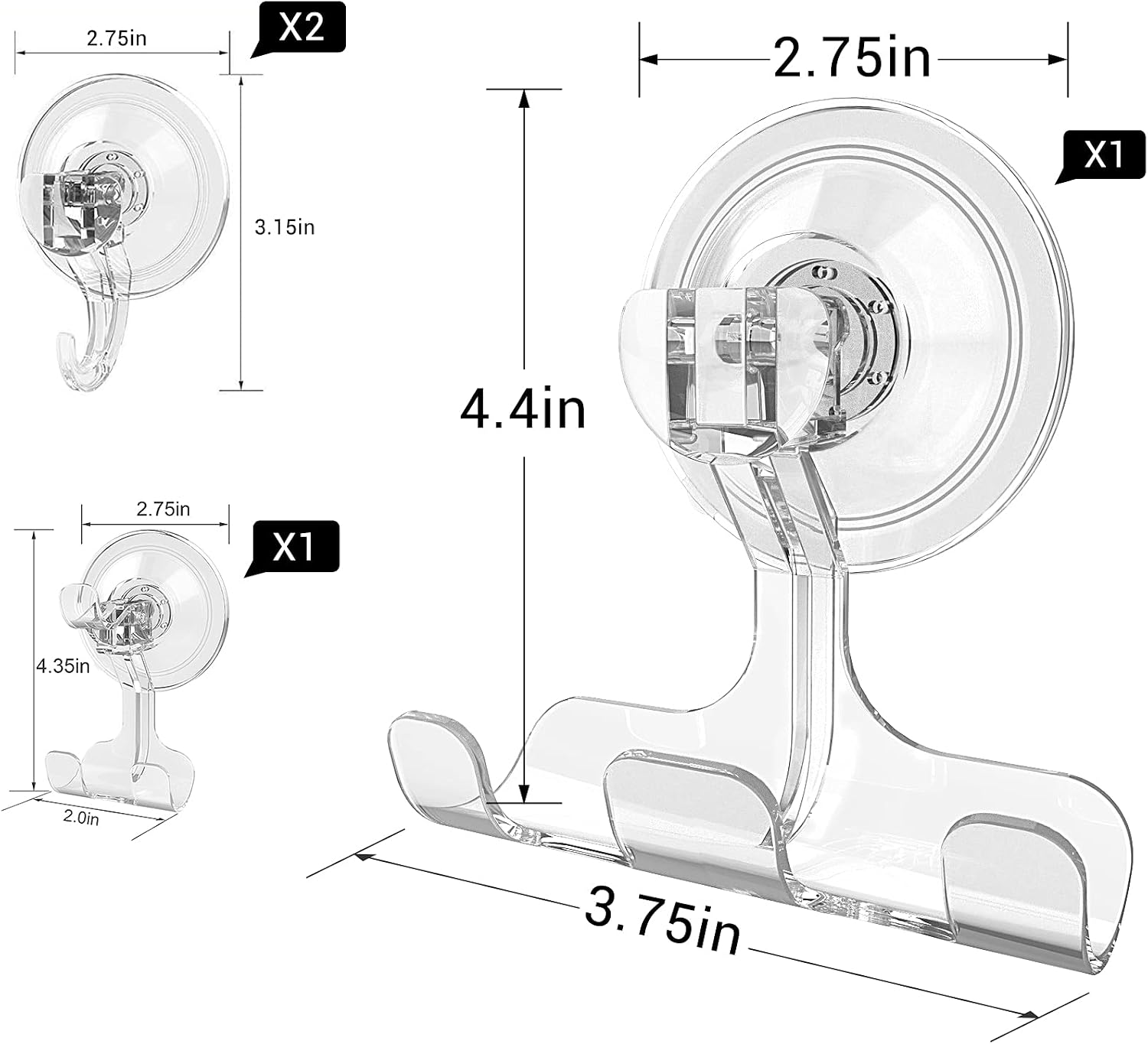 Suction Cup Hooks, BUDGET & GOOD Reusable Waterproof Shower Hook, 4Pcs Vacuum Suction Hooks - Razor Holder - Wreath Hook - Multi-Use for Bathroom Kitchen Office, Storage & Organization for Accessories