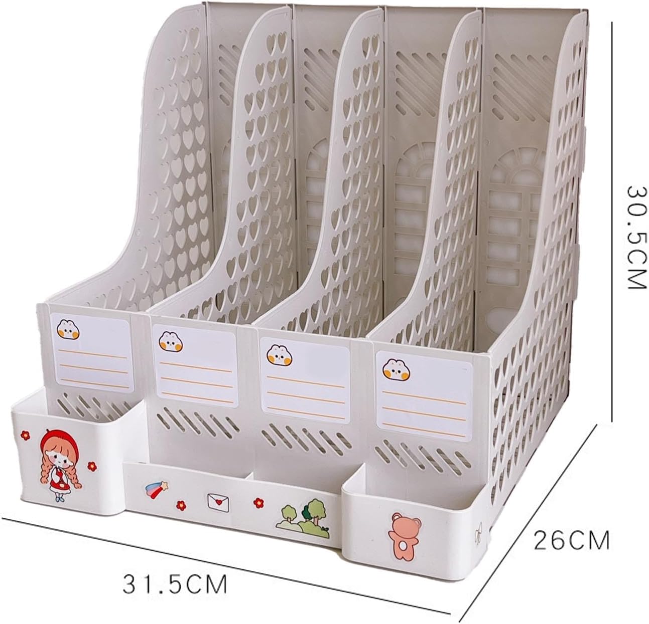 Desk Shelf Organizer, Large Capacity File Holder Detachable Strong Plastic File Organizer with Multiple Compartments for Paper, Folders, Stationary, Dormitory, Office (Grey White)