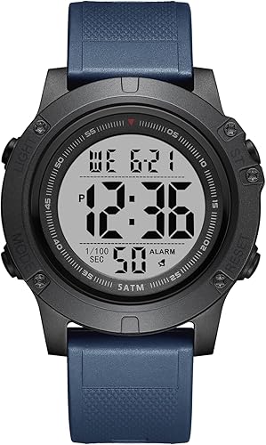 GOLDEN HOUR Mens Digital Sports Watch, Large LCD Display, 5ATM Water Resistant,Silicone Band