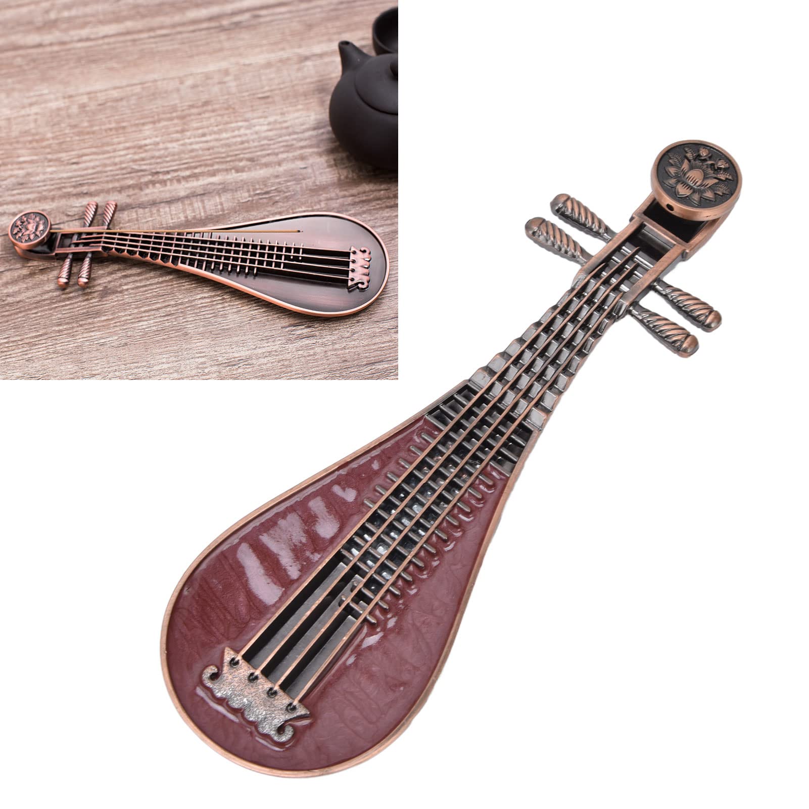 Incense Sticks Holder, Incense Burner Holder Unique Chinese Lute Design Premium Copper Sturdy Durable Glossy Texture Insent Burn Holder
