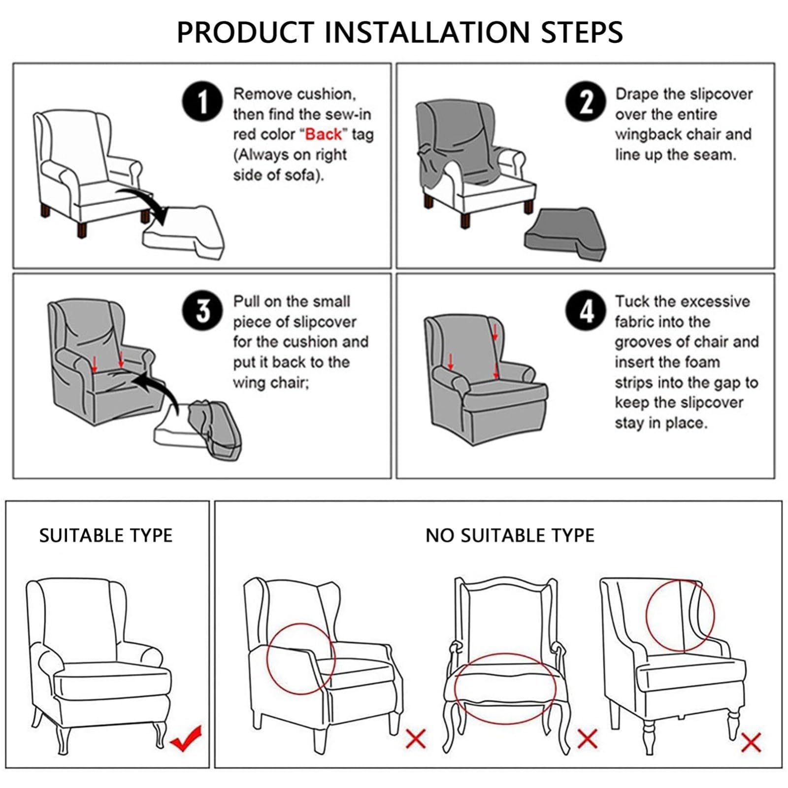 Copripoltrona Wingback 2 pezzi,Elasticizzati Stampati Copripoltrona Wingback con Copricuscini a T,Antiscivolo Protezione Mobili per Soggiorno Camera da Letto e Hotel(K)