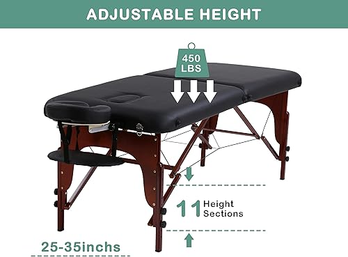 Miniatura 2 de Mesas de masaje amplias, cama portátil de pestañas de 73 pulgadas de largo y 28 pulgadas de ancho, cama de spa portátil de altura ajustable, 2 mesas