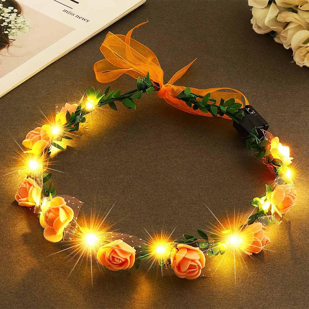 Shenghuo LED Bloem Hoofdband, 12 Pack Bloem Kronen Hoofdtooi Garland Haar Krans voor Vrouwen Meisjes Bruiloft Party Kerstvakantie Festival