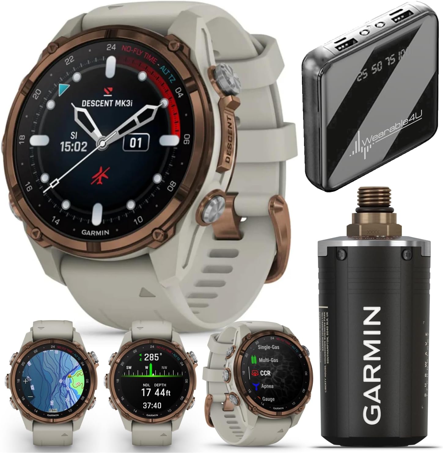 Garmin Descent Mk3 & Mk3i 51 mm & 43 mm w/T2 Transceiver: Titanium Dive Computer +Extra-Long Strap | Up to 25 Days Battery Life, AMOLED Display, GPS Smartwatch Gift Bundle (010-02753-13)