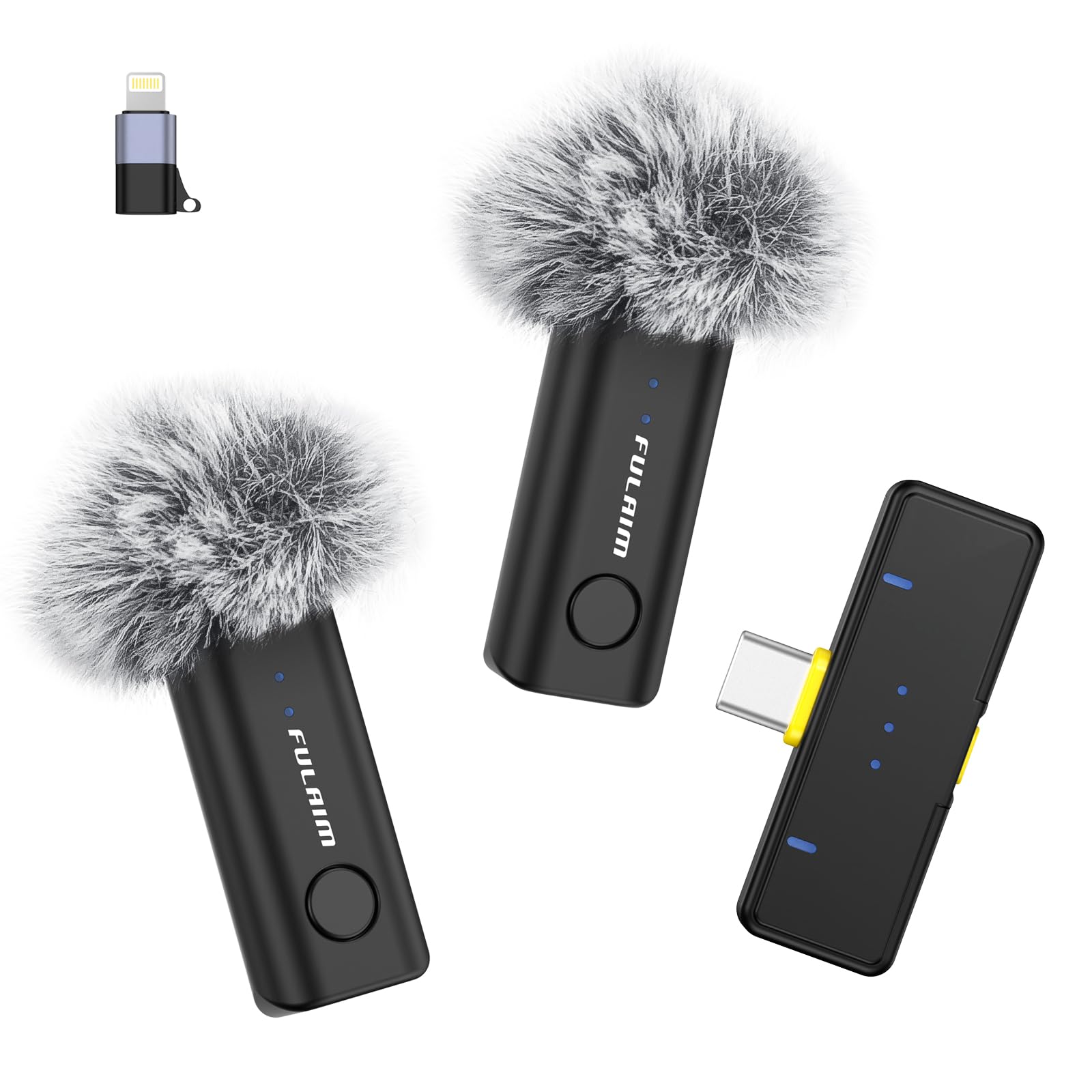 FULAIM Microfono Lavalier Wireless per iPhone,Telefoni Android, Mini Microfono wireless con Cancellazione del Rumore, microfono a clip chiaro per registrazioni video, interviste, TikTok e YouTube