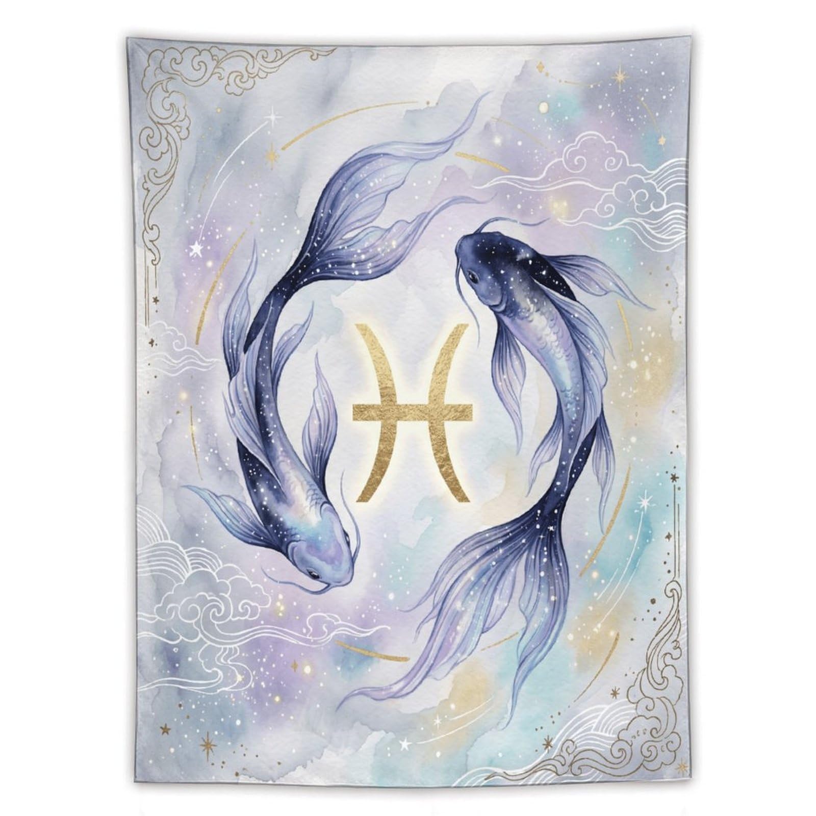 H3B8U2Y5 Pisces Koi Celestial Wall Tapestry, Watercolor, College Dorm