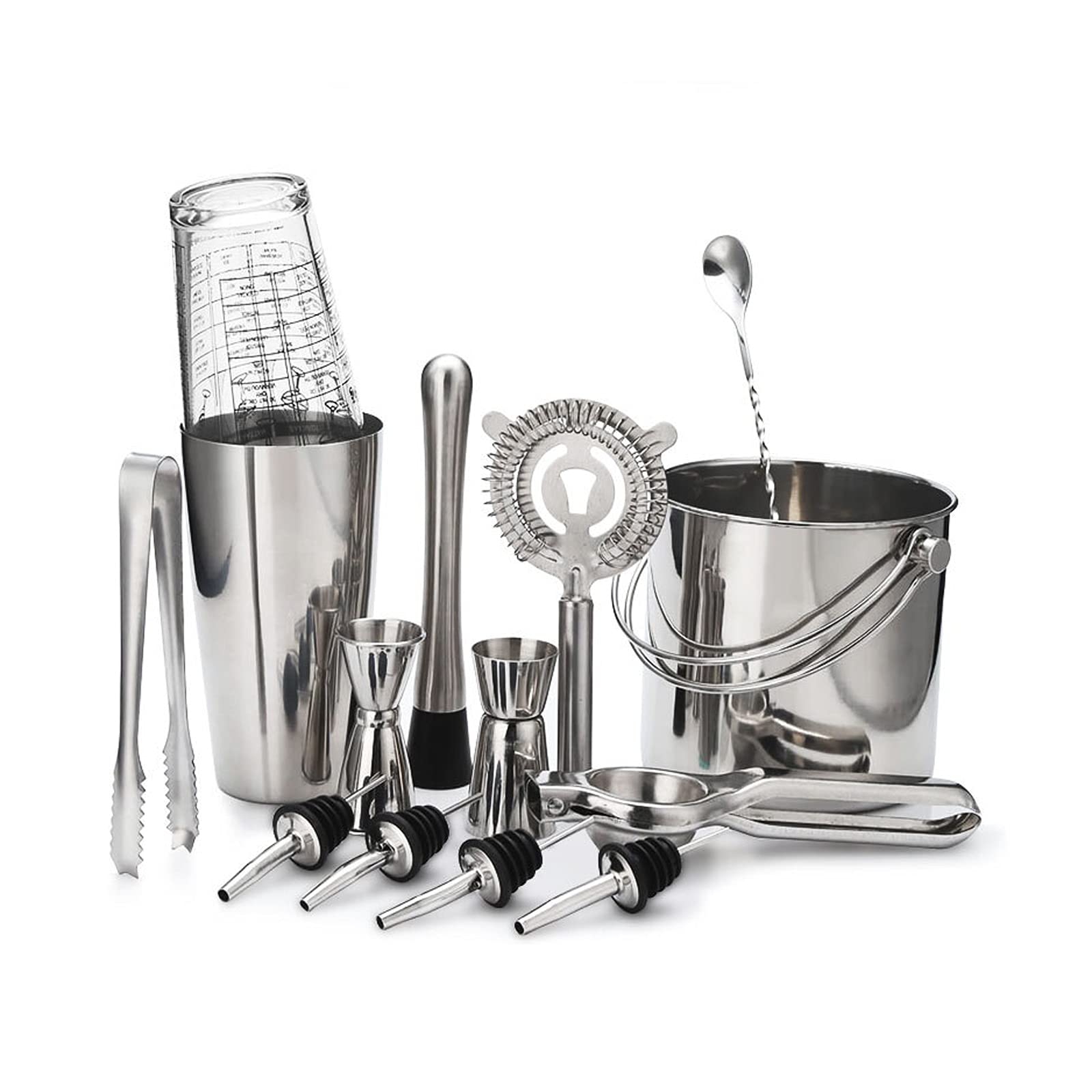 Cocktail Bartender Kit Coctelera Coctelera Boston de dos etapas Herramientas de barman de acero inoxidable Coctelera profesional for cócteles en casa, bar, fiesta Cocktail Bar Set ( Color : 14pcs-set