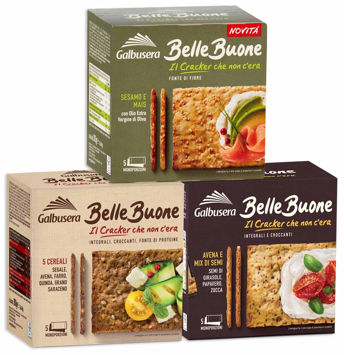 Galbusera Mix BelleBuone Cracker 5 Cereali, Avena e Mix di Semi, Sesamo e Mais 200g [3 Confezioni]