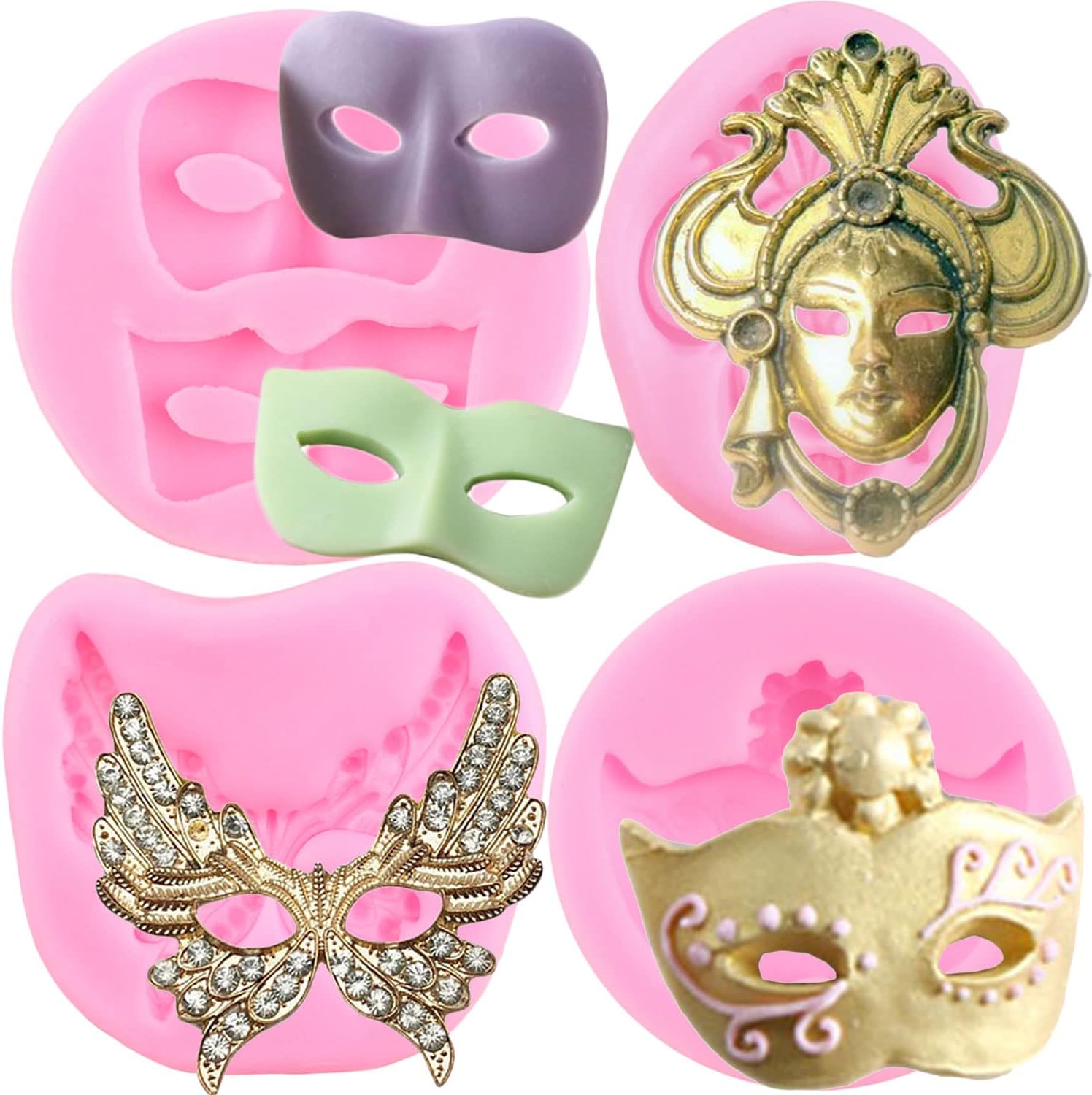 ZiXiang Mask Silicone Molds Masquerade Mask Fondant Mold For Cake Decoration Cupcake Topper Candy Resin Clay Chocolate Gum Paste Set Of 4