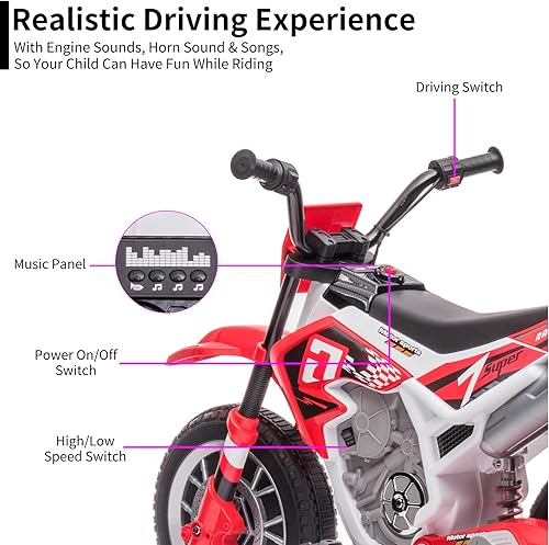 Miniatura 4 de Motocicleta eléctrica de 12 V para niños, funciona con pilas, regalos de cumpleaños para niños con ruedas de entrenamiento de 2 velocidades,